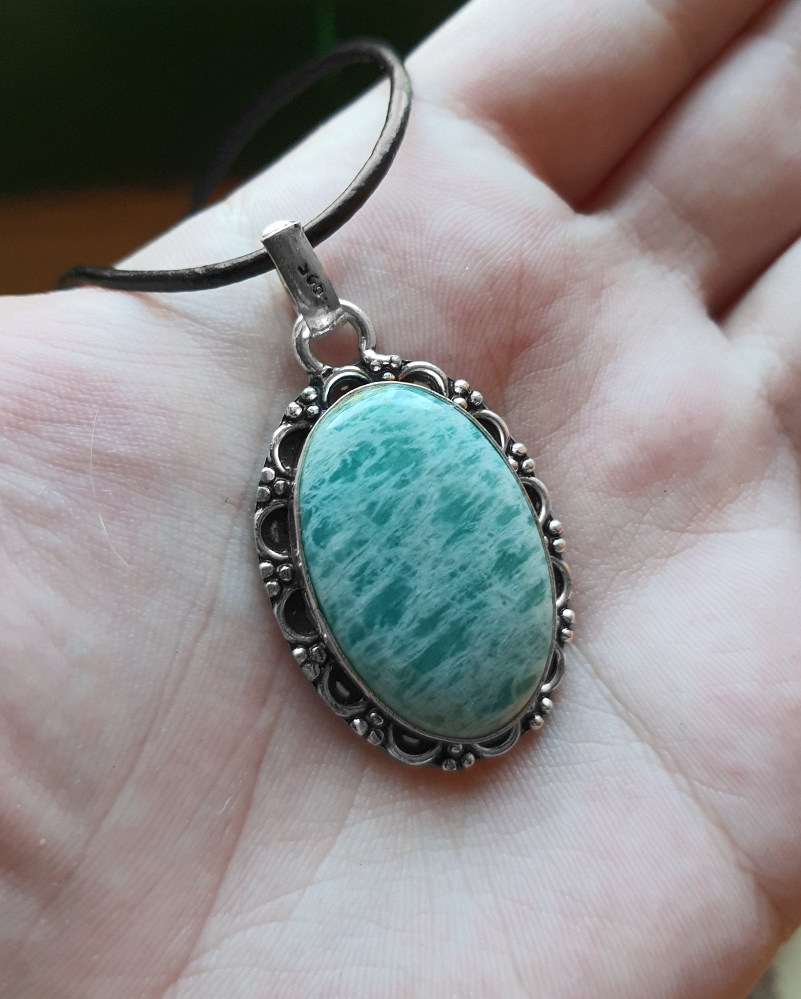 Blue Amazonite Sterling Silver Pendant Necklace: Boho Stone Jewelry - LunarGem - 
