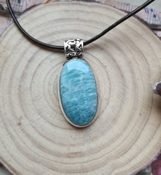 Blue Amazonite Sterling Silver Pendant Necklace - Boho Stone Jewelry - LunarGem - 