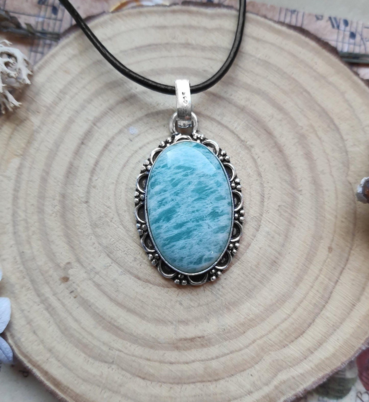 Blue Amazonite Sterling Silver Pendant Necklace: Boho Stone Jewelry - LunarGem - 