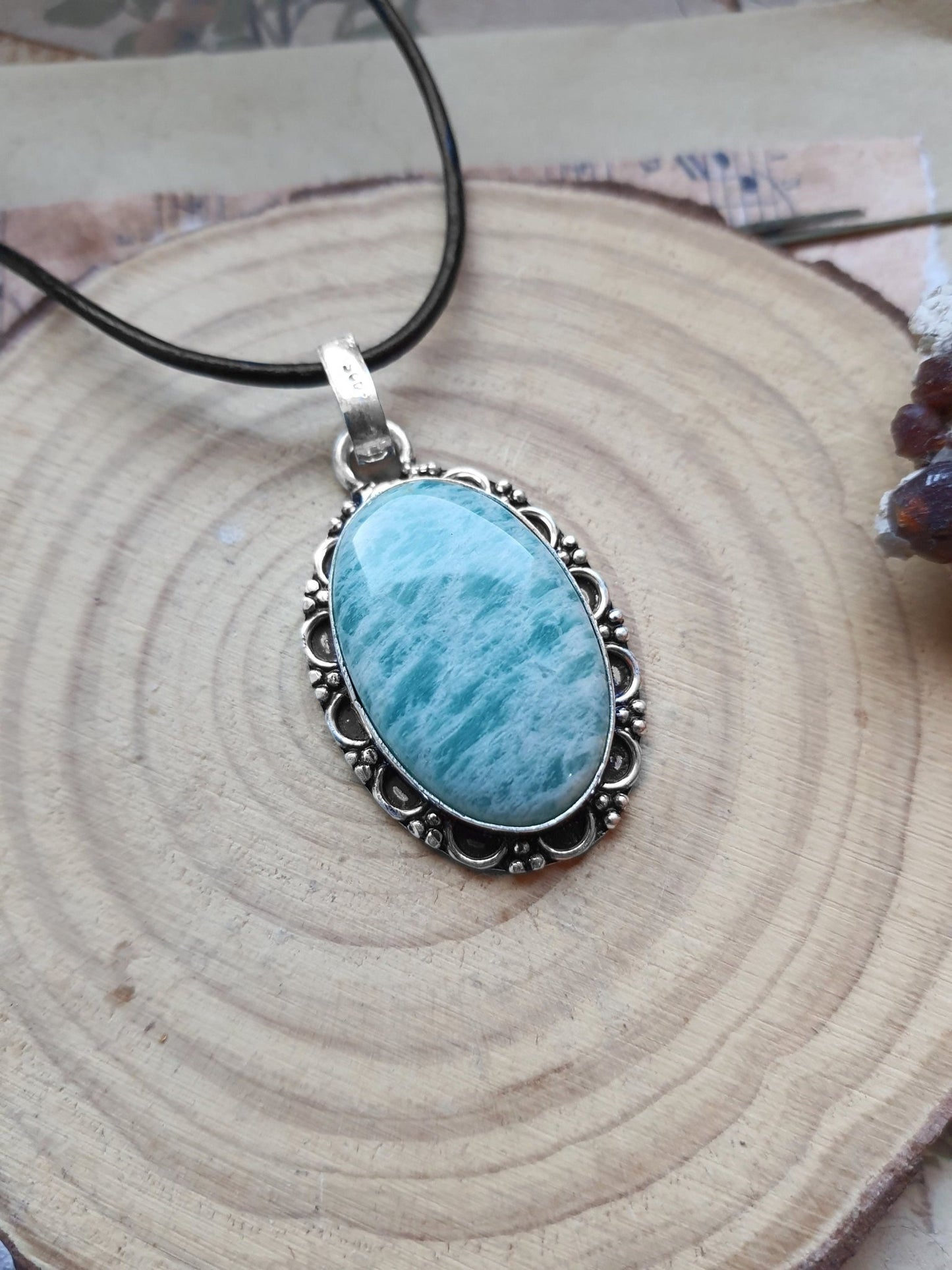 Blue Amazonite Sterling Silver Pendant Necklace: Boho Stone Jewelry - LunarGem - 