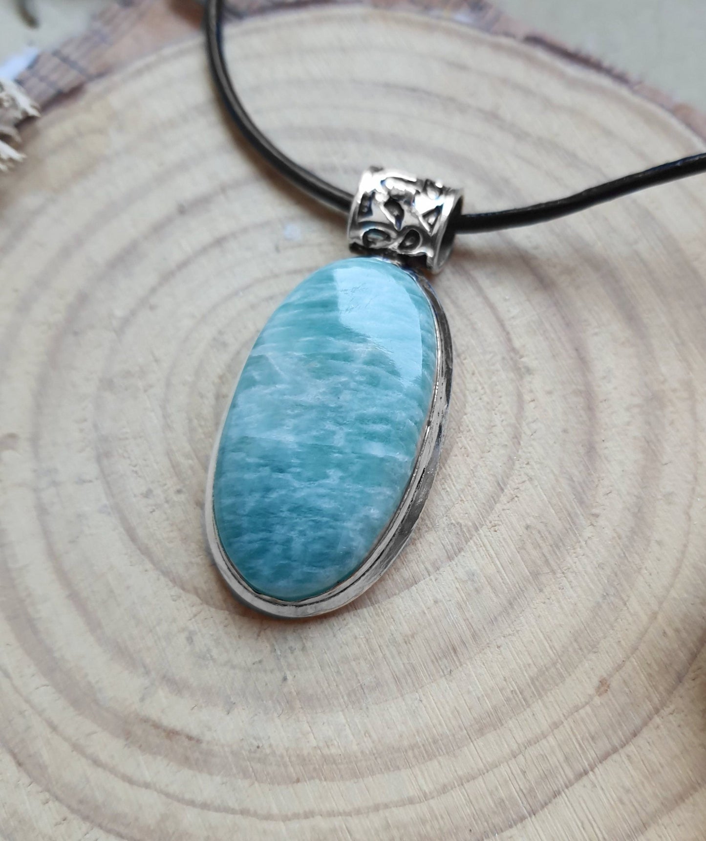 Blue Amazonite Sterling Silver Pendant Necklace - Boho Stone Jewelry - LunarGem - 