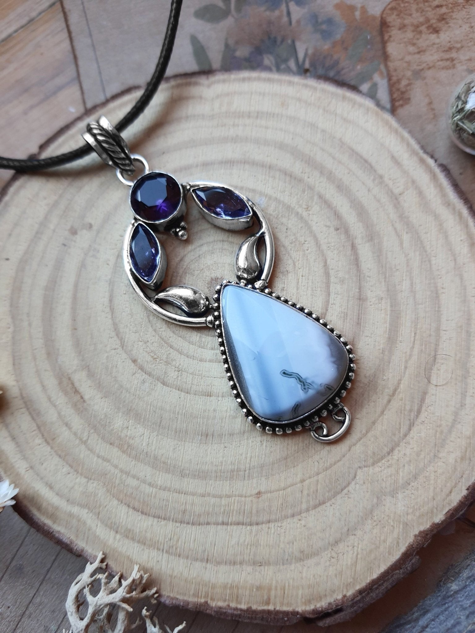Blue Owyhee Opal Sterling Silver Pendant: Boho Statement Necklace - LunarGem - 