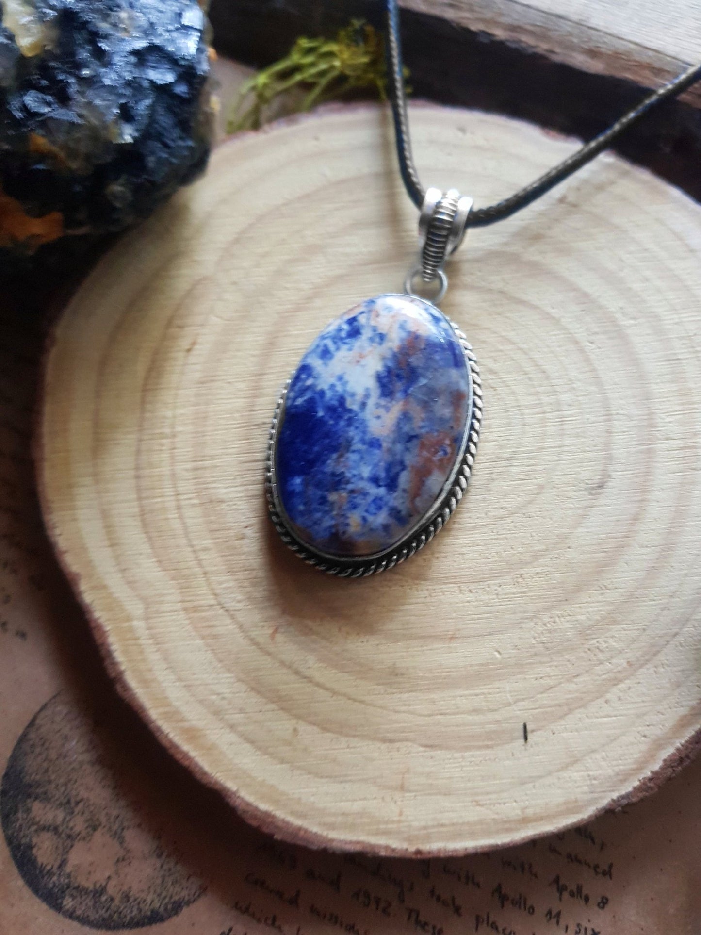 Blue Sodalite Pendant In Sterling Silver Statement Pendant Unique Jewelry Boho Gemstone Necklace - LunarGem - 