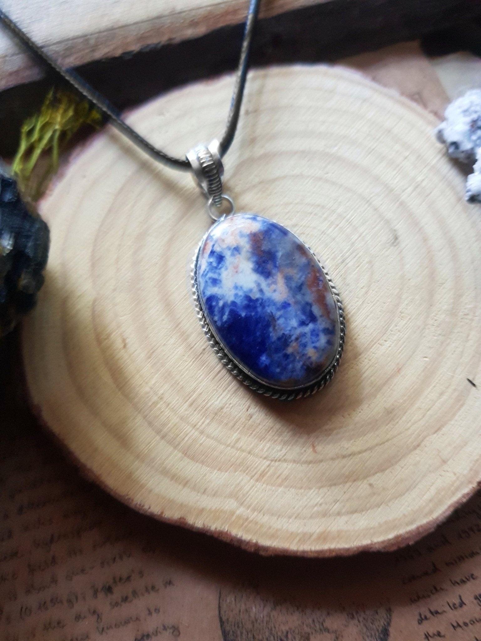 Blue Sodalite Pendant In Sterling Silver Statement Pendant Unique Jewelry Boho Gemstone Necklace - LunarGem - 