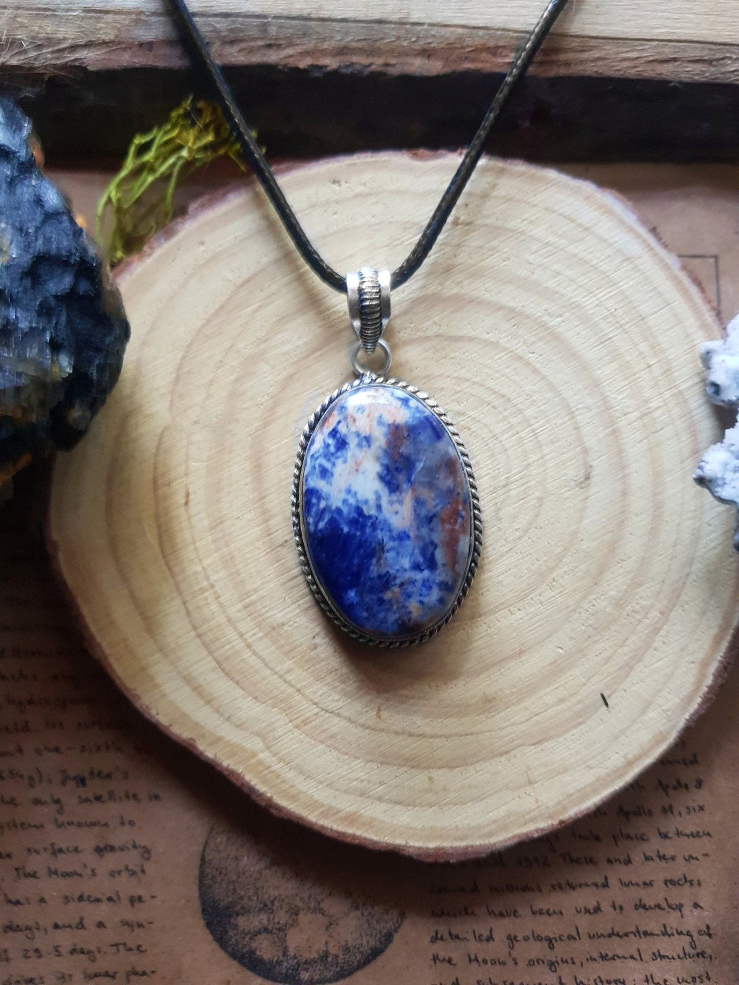 Blue Sodalite Pendant In Sterling Silver Statement Pendant Unique Jewelry Boho Gemstone Necklace - LunarGem - 