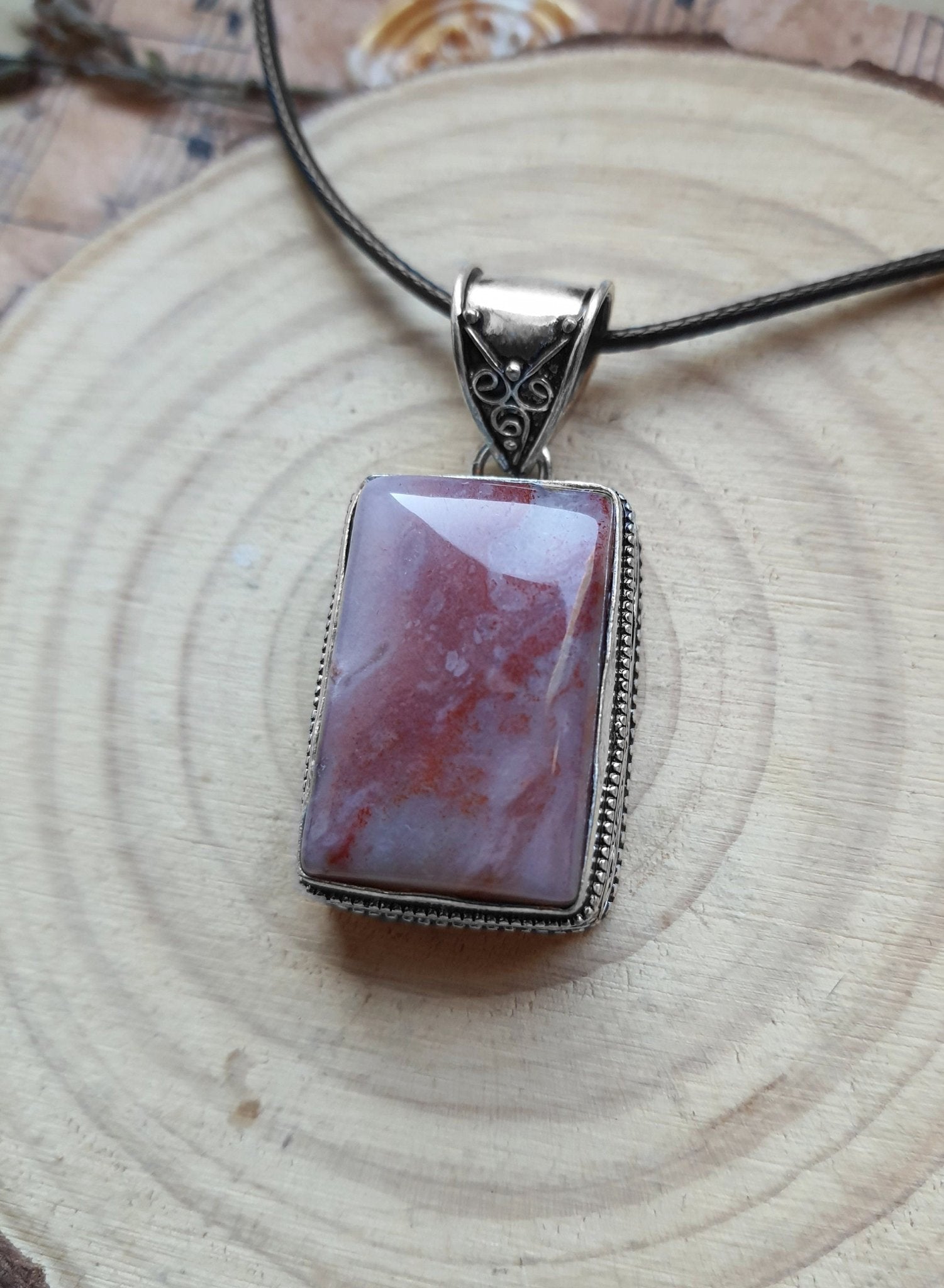 Boho Agate Pendant Necklace, Recycled Sterling Silver, Unique Jewelry Gift - LunarGem - 