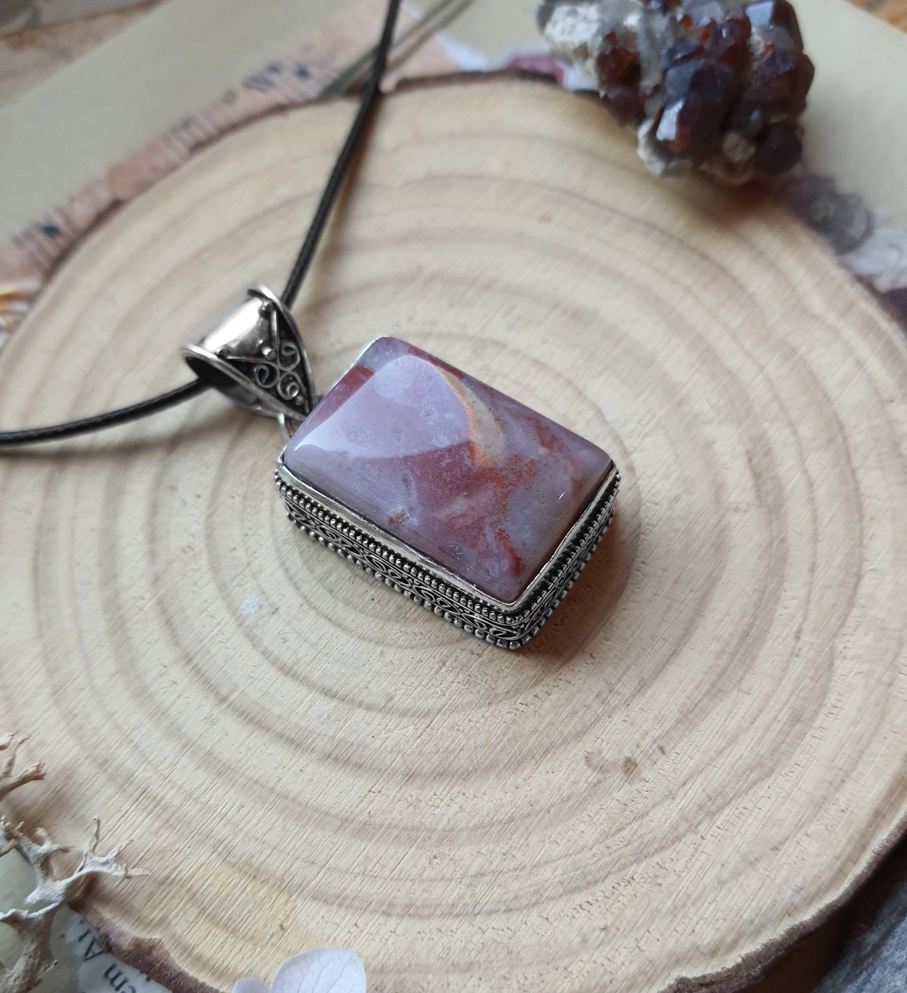 Boho Agate Pendant Necklace, Recycled Sterling Silver, Unique Jewelry Gift - LunarGem - 