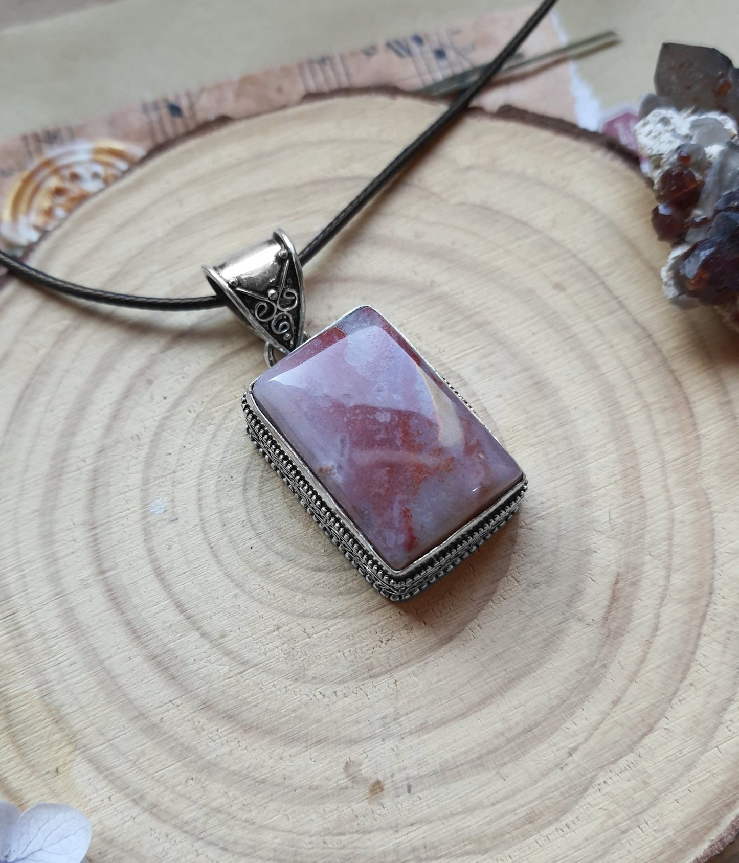 Boho Agate Pendant Necklace, Recycled Sterling Silver, Unique Jewelry Gift - LunarGem - 