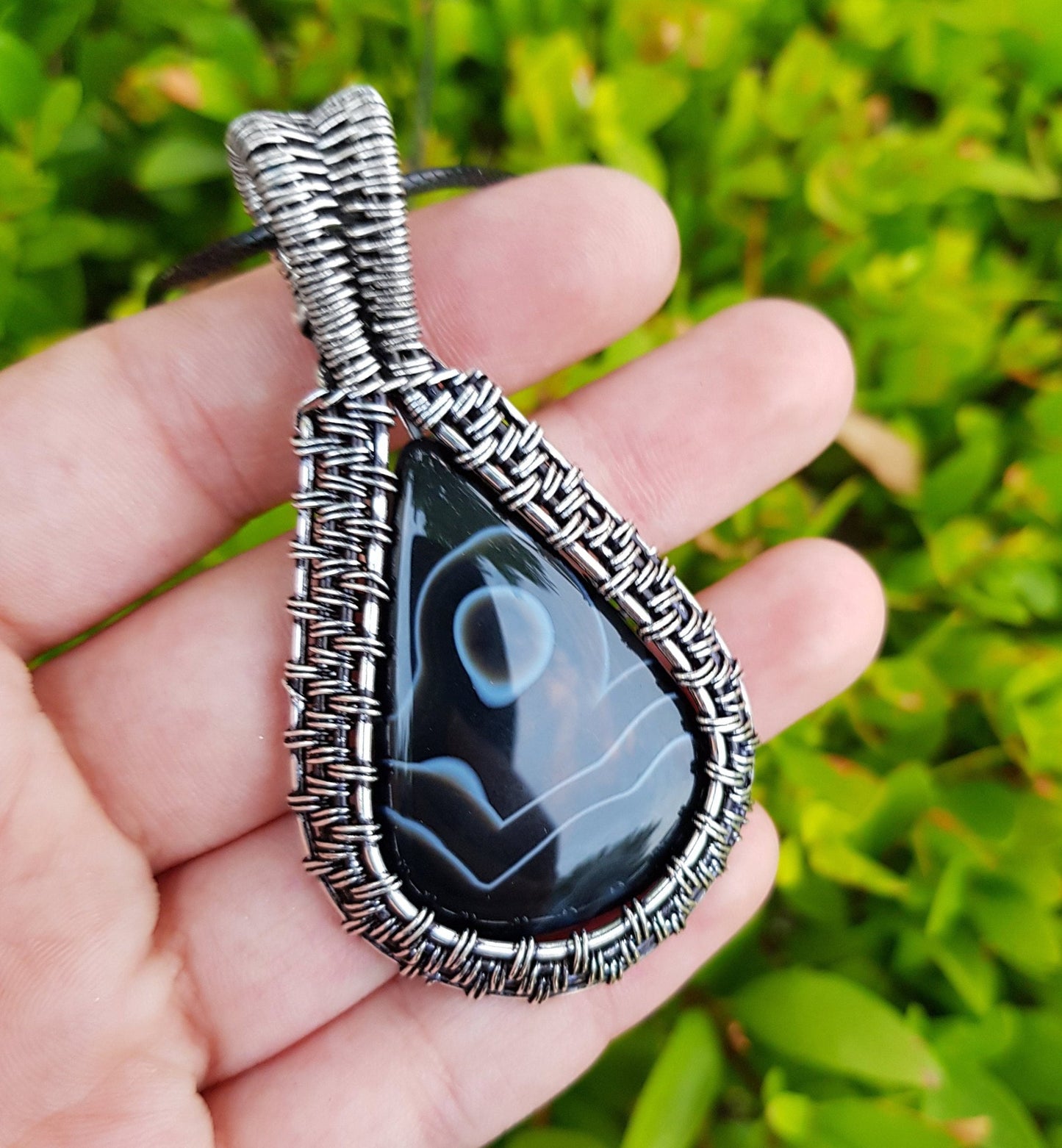 Botswana Agate Sterling Silver Wire Wrapped Pendant: Boho Necklace - LunarGem - Charms & Pendants
