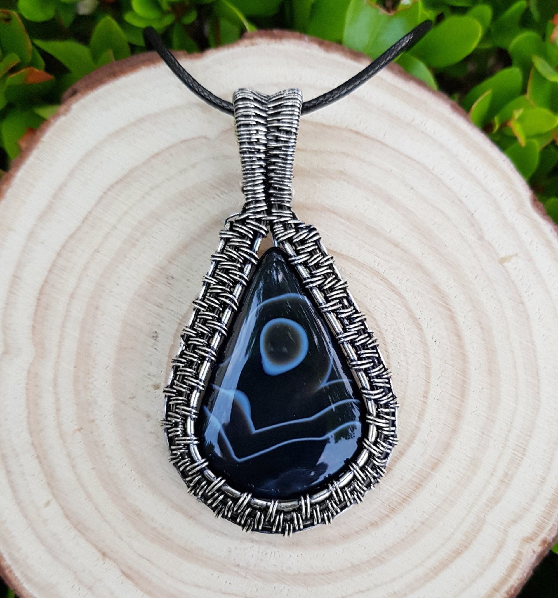Botswana Agate Sterling Silver Wire Wrapped Pendant: Boho Necklace - LunarGem - Charms & Pendants