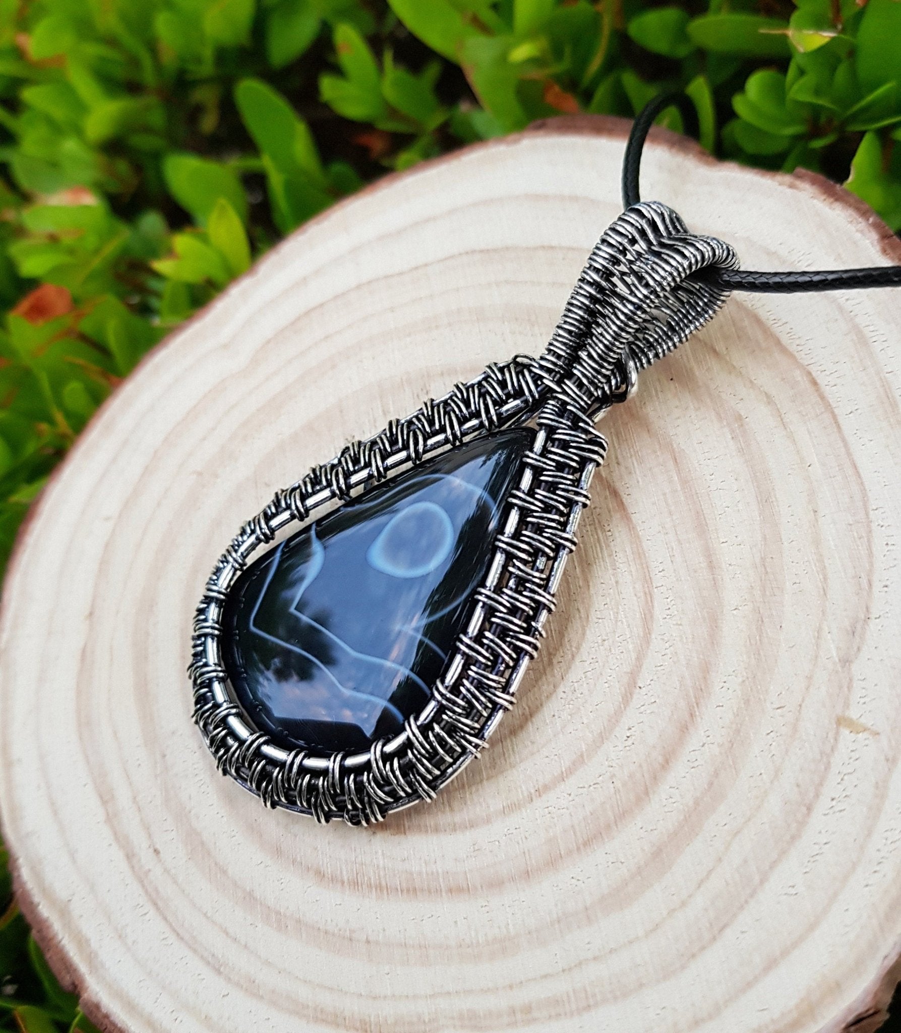 Botswana Agate Sterling Silver Wire Wrapped Pendant: Boho Necklace - LunarGem - Charms & Pendants
