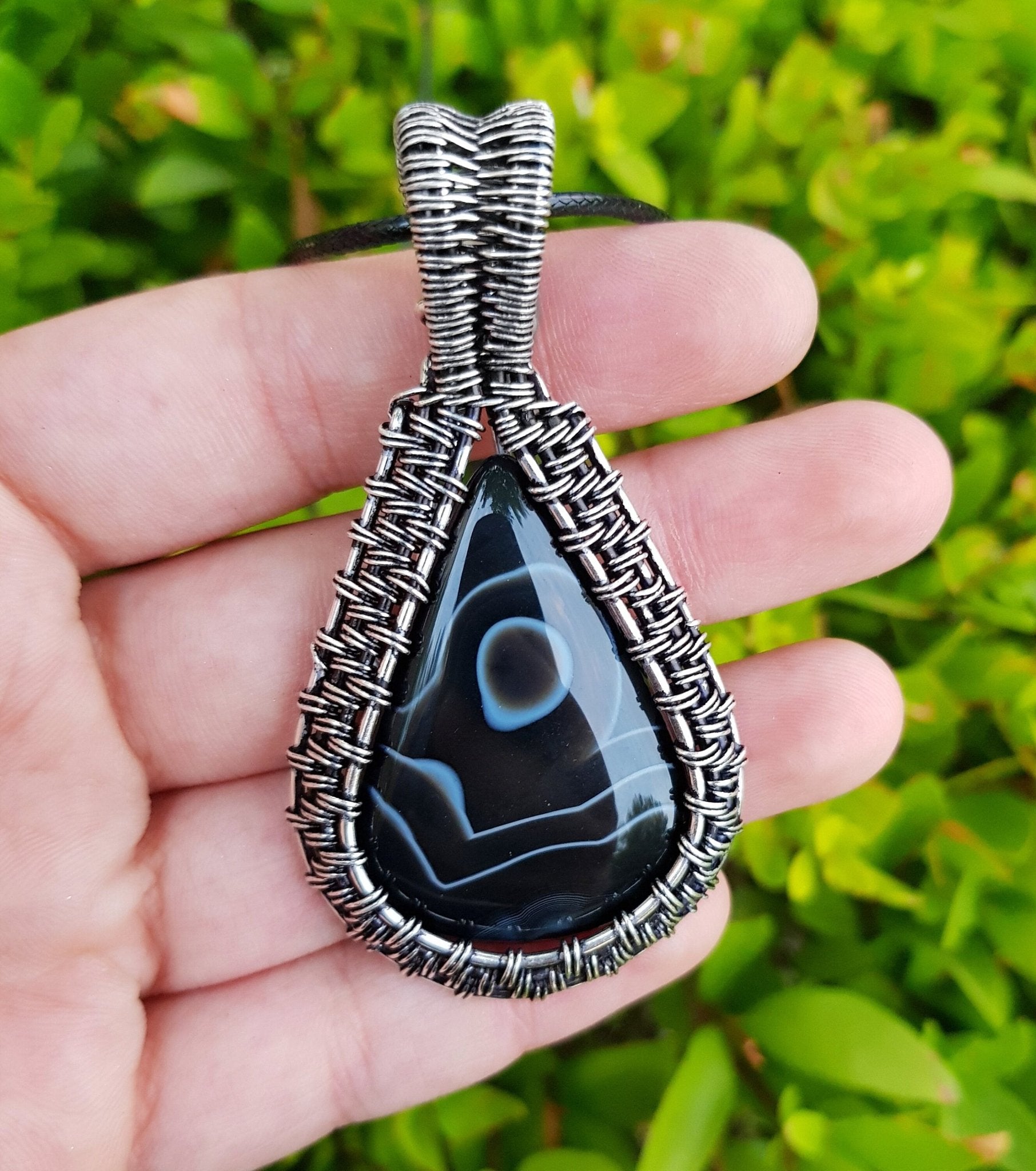 Botswana Agate Sterling Silver Wire Wrapped Pendant: Boho Necklace - LunarGem - Charms & Pendants