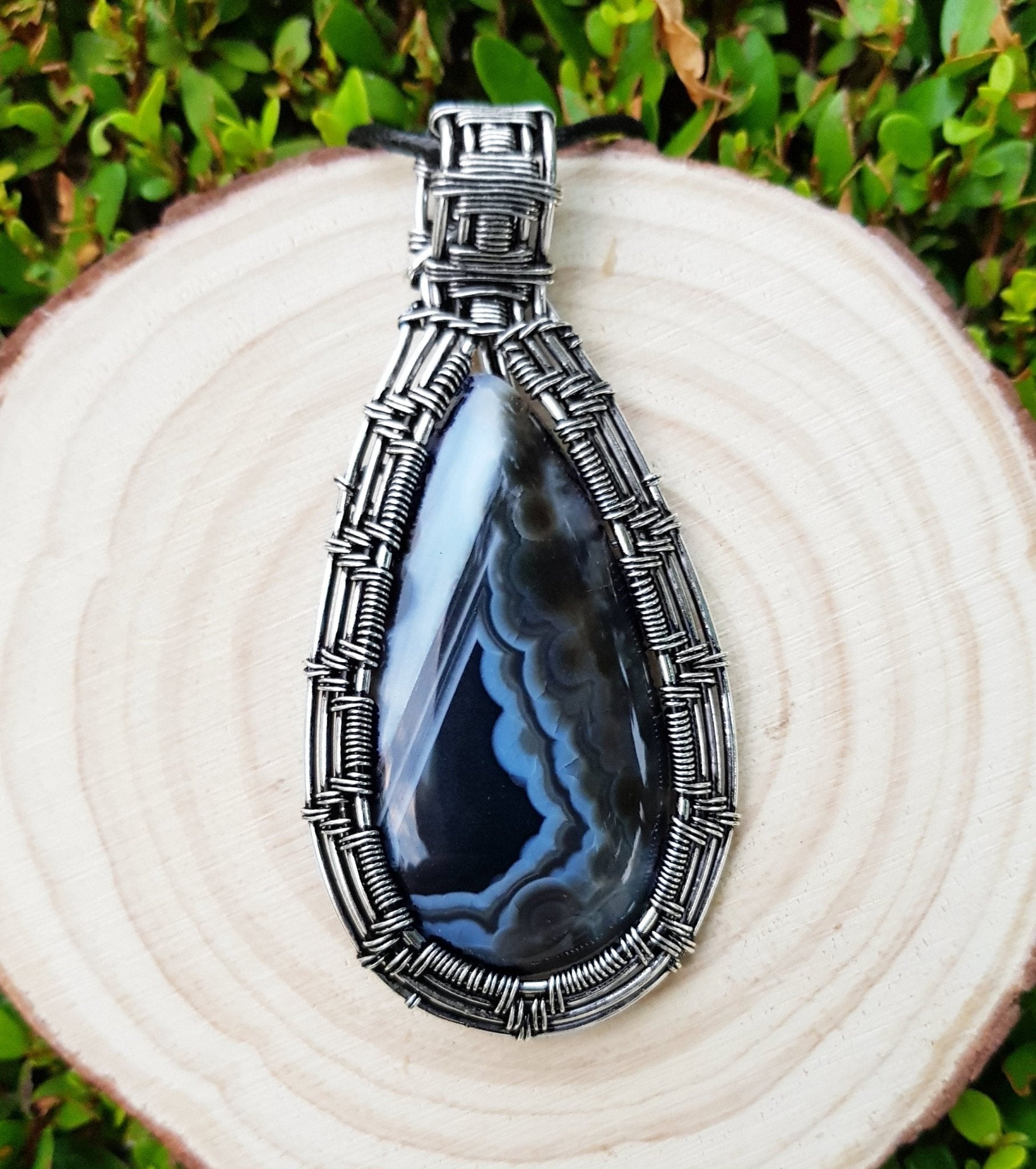 Botswana Agate Sterling Silver Wire Wrapped Pendant: Handmade Boho Necklace - LunarGem - Charms & Pendants