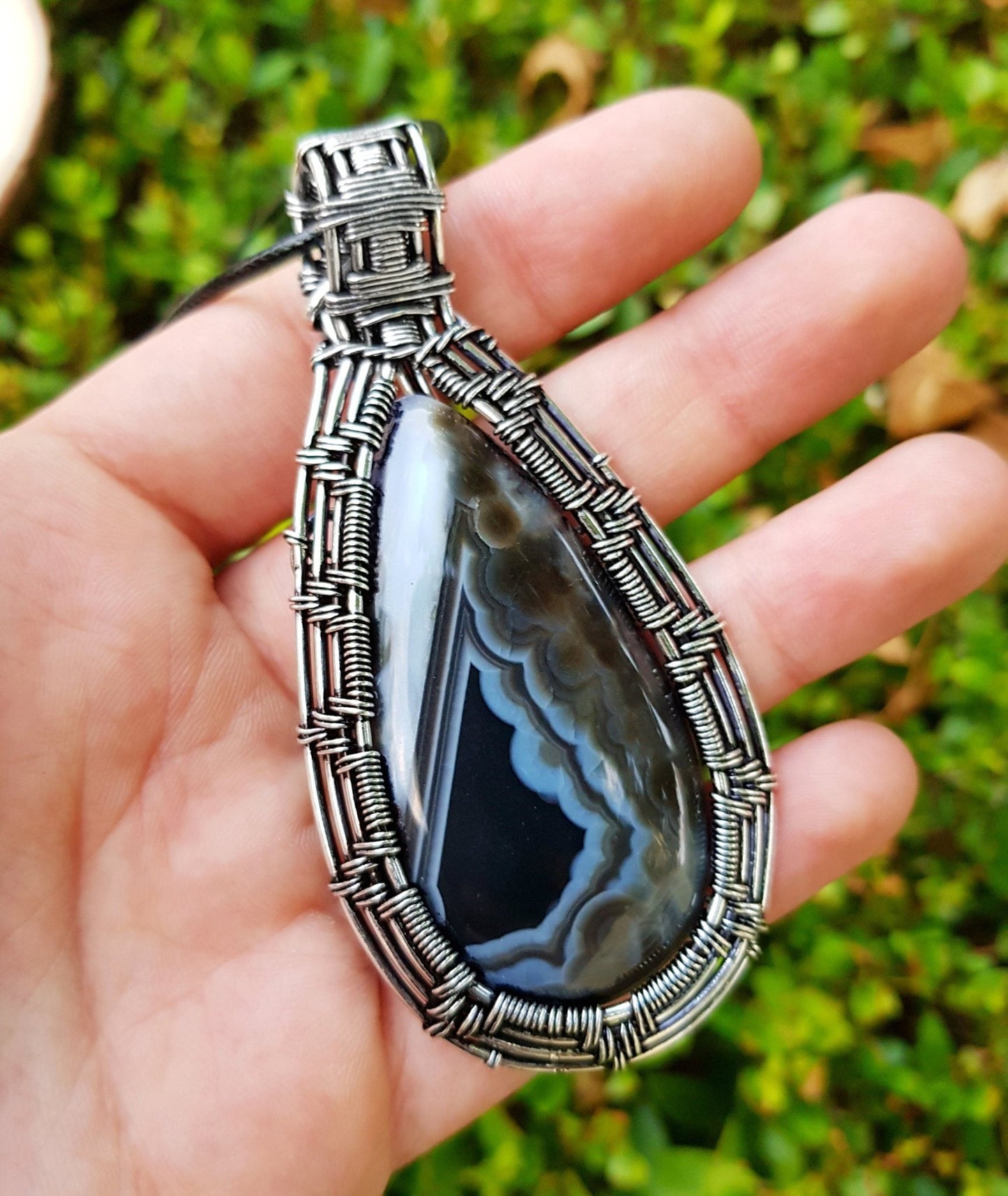 Botswana Agate Sterling Silver Wire Wrapped Pendant: Handmade Boho Necklace - LunarGem - Charms & Pendants