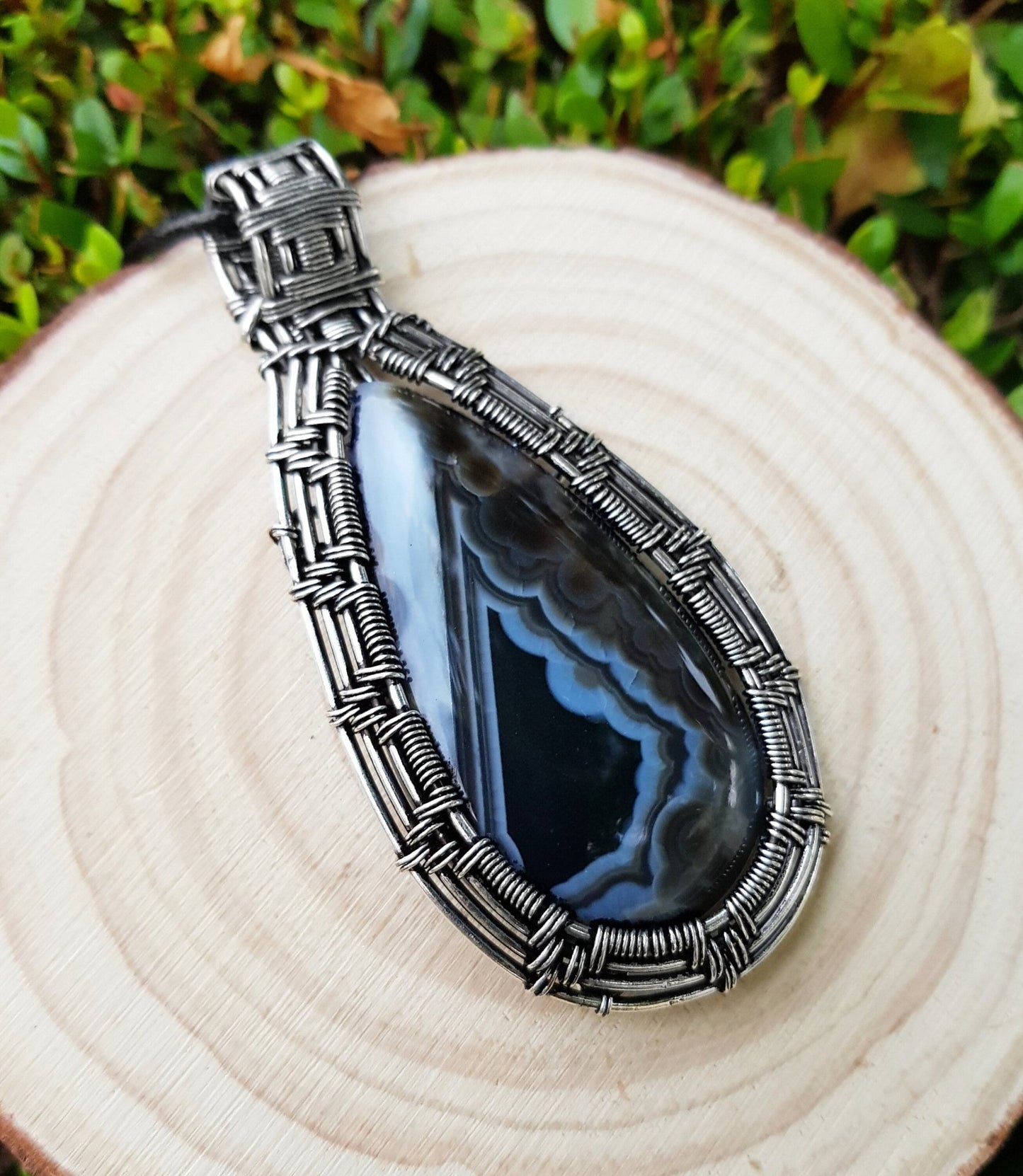 Botswana Agate Sterling Silver Wire Wrapped Pendant: Handmade Boho Necklace - LunarGem - Charms & Pendants