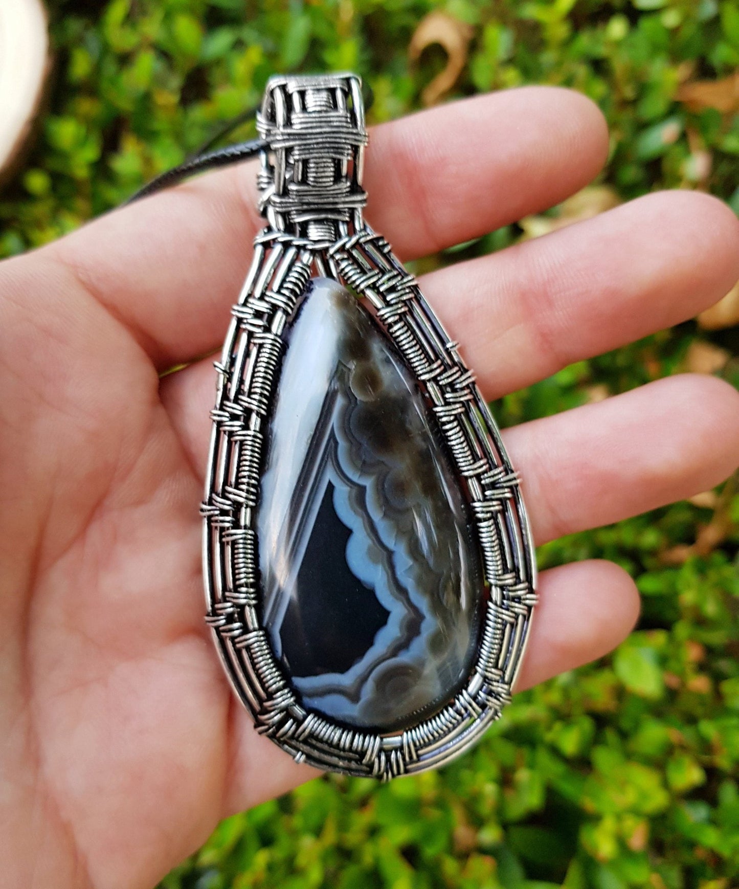 Botswana Agate Sterling Silver Wire Wrapped Pendant: Handmade Boho Necklace - LunarGem - Charms & Pendants