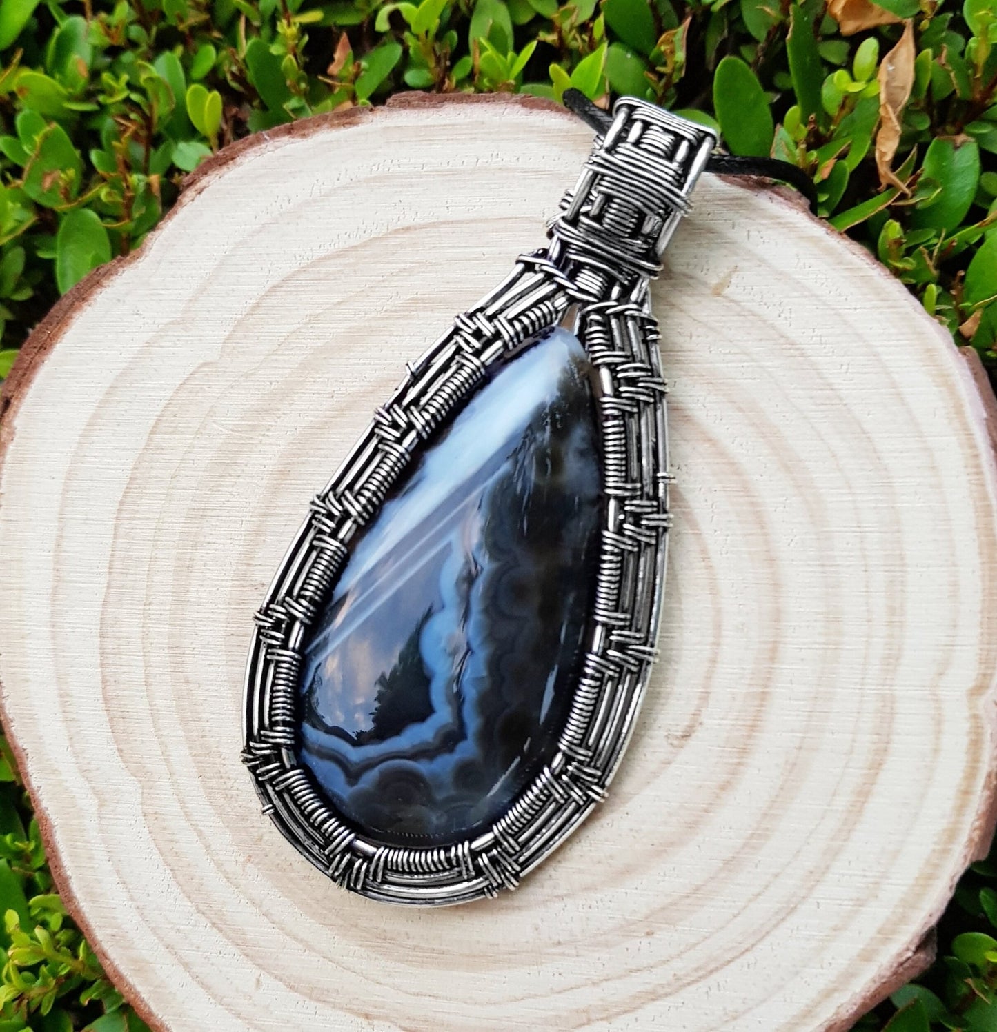 Botswana Agate Sterling Silver Wire Wrapped Pendant: Handmade Boho Necklace - LunarGem - Charms & Pendants