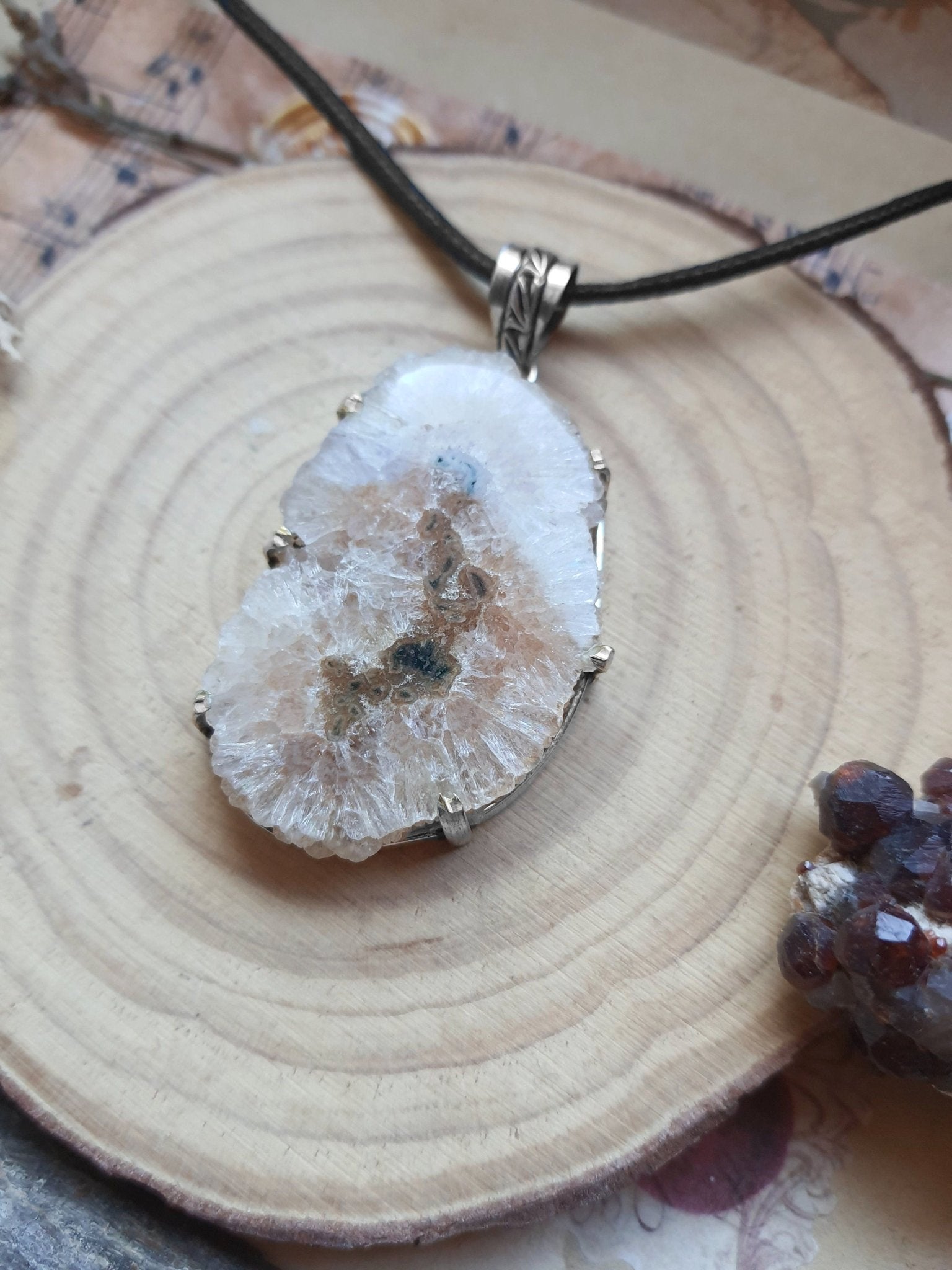 Brown Solar Agate Pendant, Recycled Sterling Silver Boho Necklace - LunarGem - 