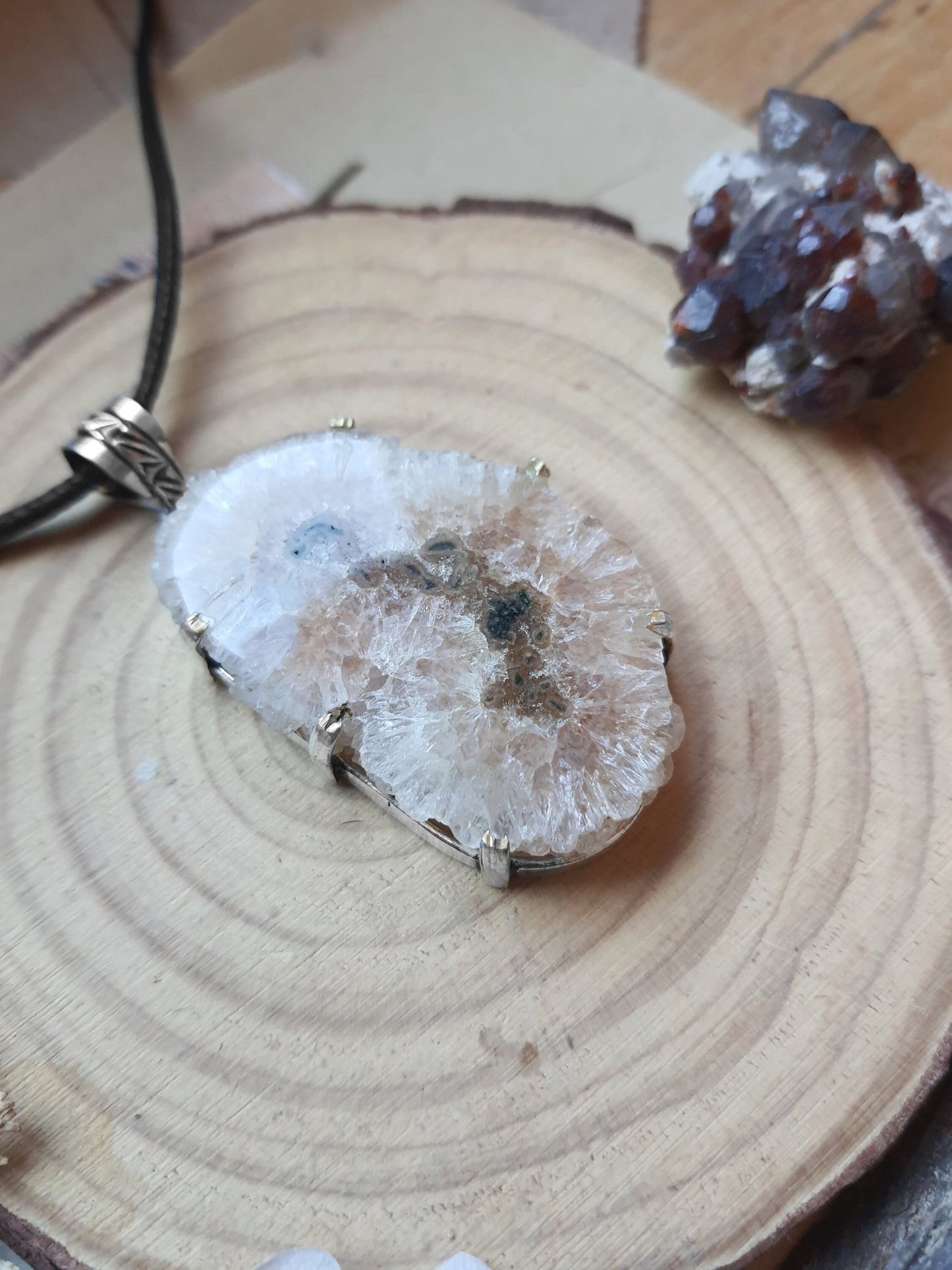 Brown Solar Agate Pendant, Recycled Sterling Silver Boho Necklace - LunarGem - 