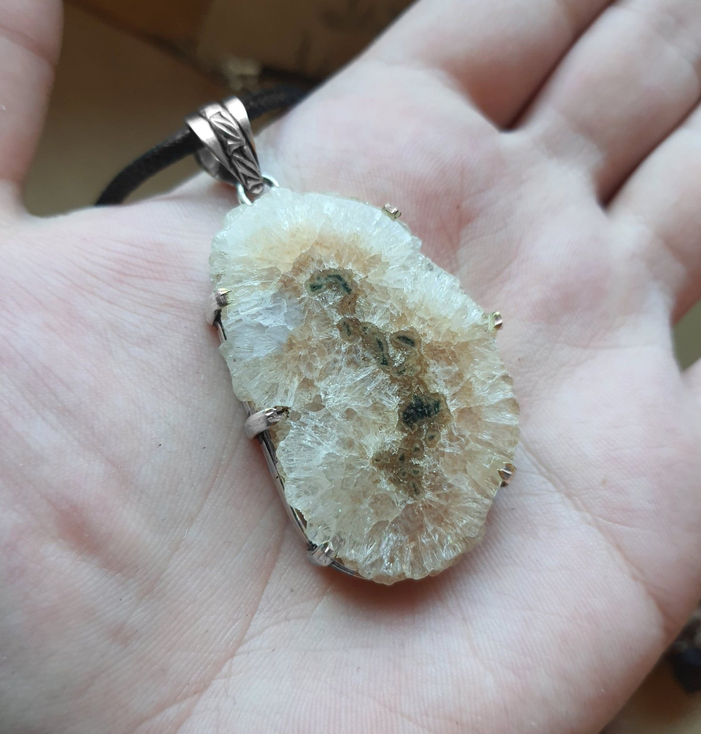 Brown Solar Agate Pendant, Recycled Sterling Silver Boho Necklace - LunarGem - 