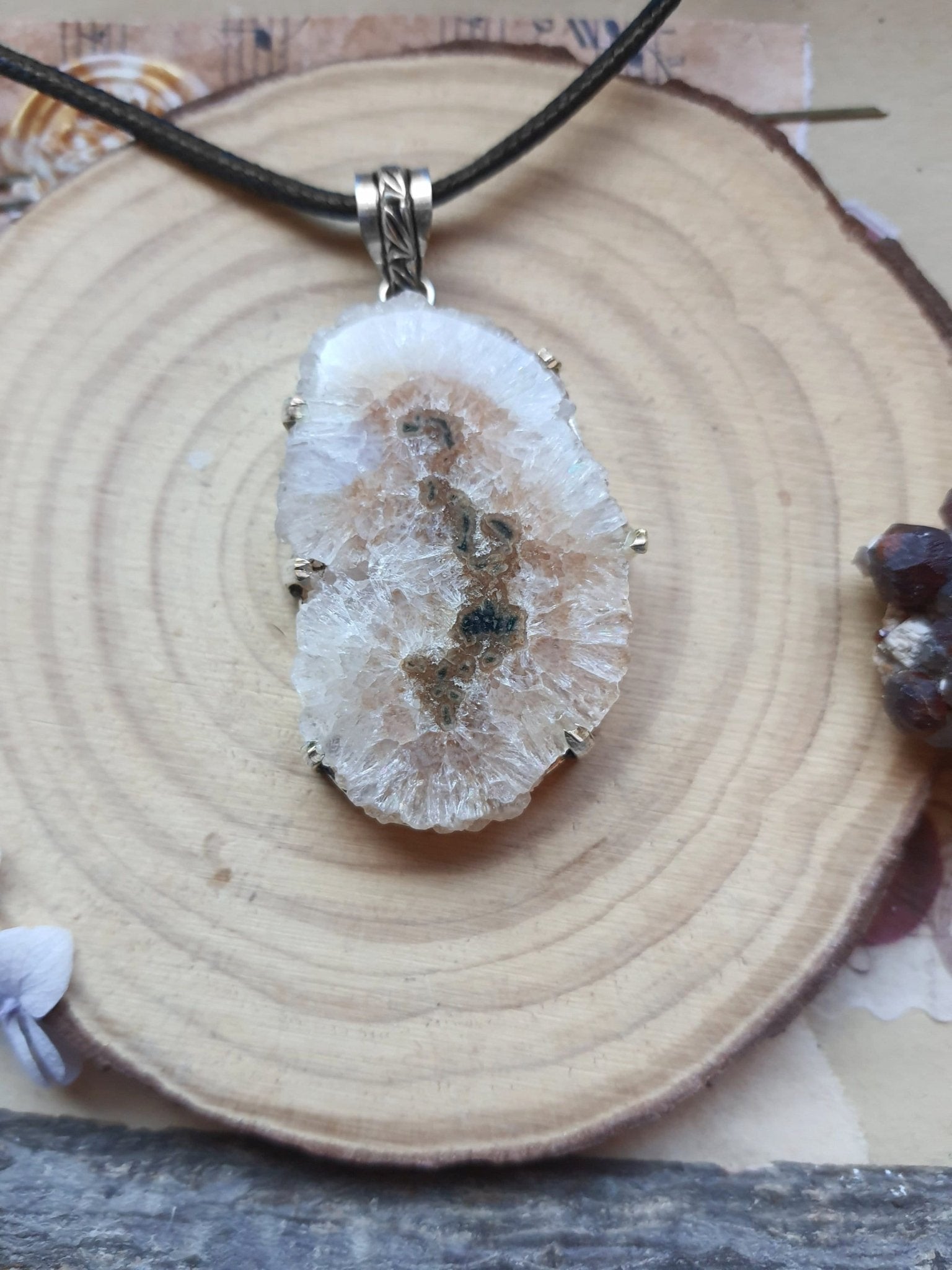 Brown Solar Agate Pendant, Recycled Sterling Silver Boho Necklace - LunarGem - 