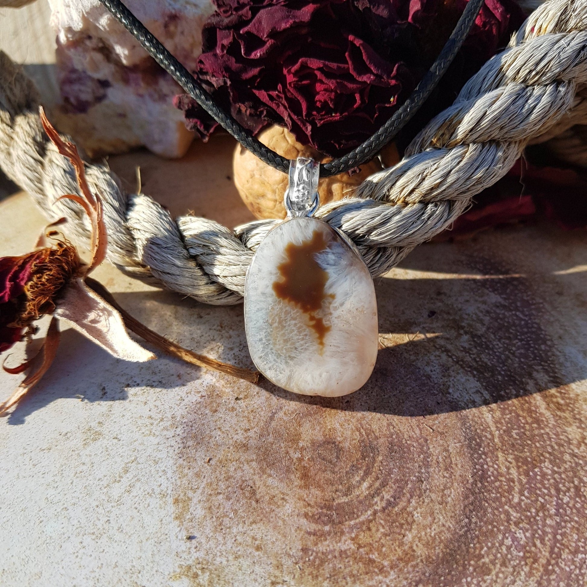 Brown Solar Agate Sterling Silver Pendant Necklace - One Of A Kind Boho Gift - LunarGem - 