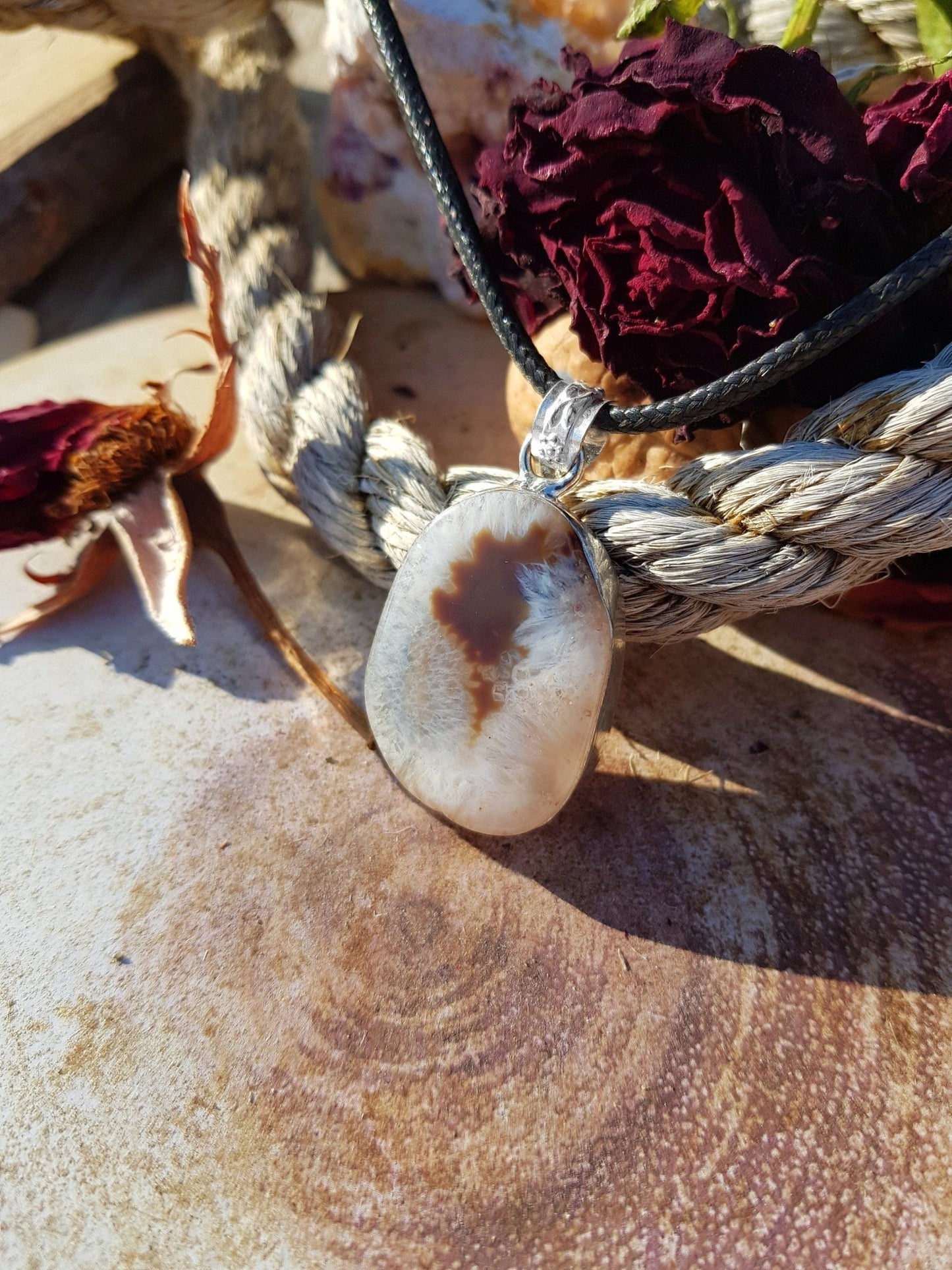 Brown Solar Agate Sterling Silver Pendant Necklace - One Of A Kind Boho Gift - LunarGem - 