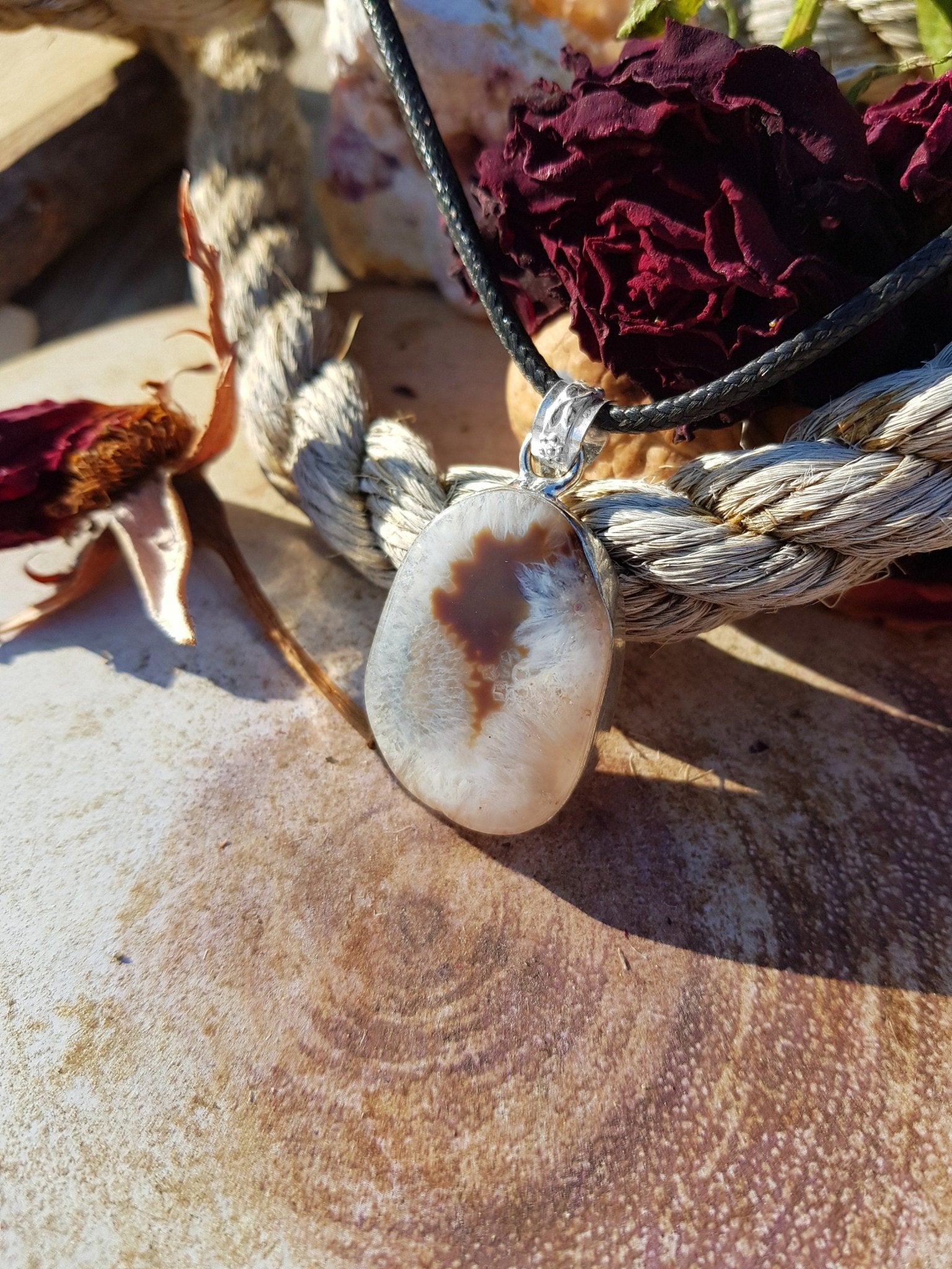 Brown Solar Agate Sterling Silver Pendant Necklace - One Of A Kind Boho Gift - LunarGem - 