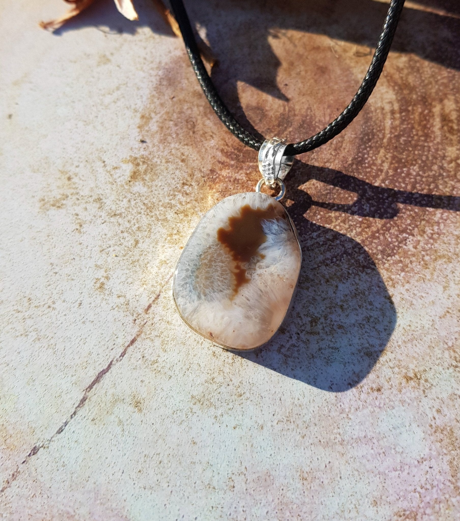 Brown Solar Agate Sterling Silver Pendant Necklace - One Of A Kind Boho Gift - LunarGem - 