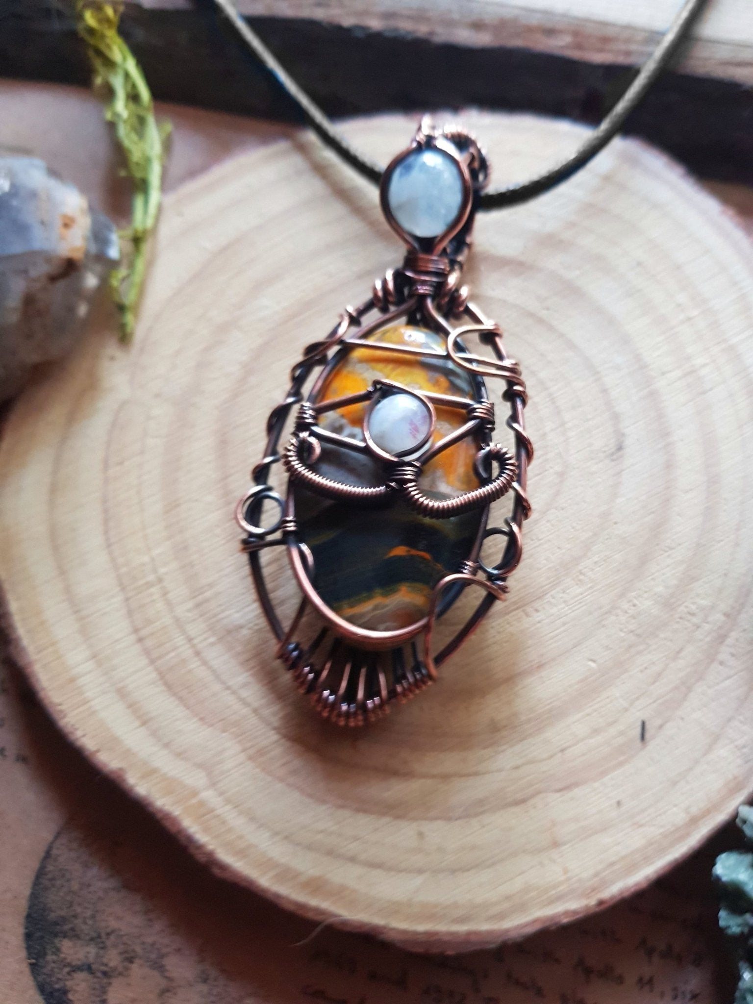 Bumble Bee Jasper Wire Wrapped Pendant Statement Pendant - LunarGem - 