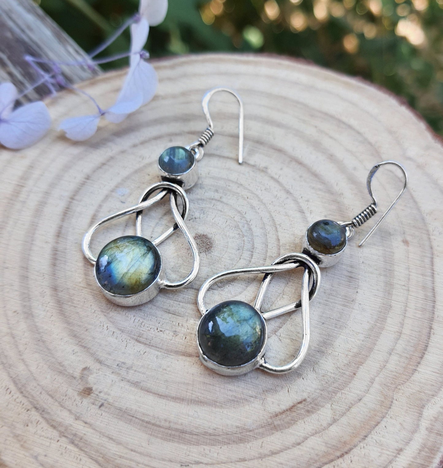 Celtic Labradorite Sterling Silver Dangle Earrings - LunarGem - 