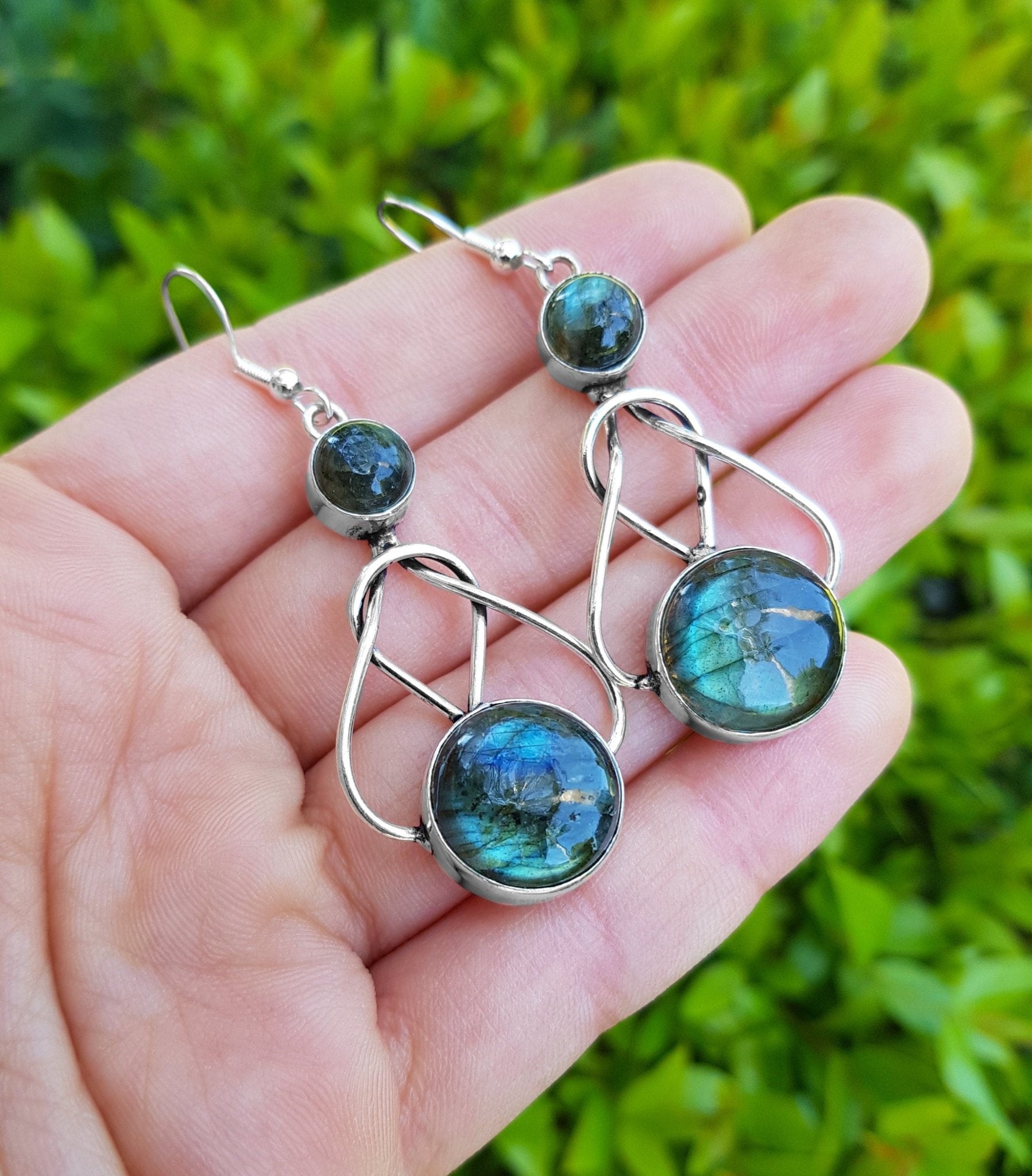 Celtic Labradorite Sterling Silver Dangle Earrings - LunarGem - 