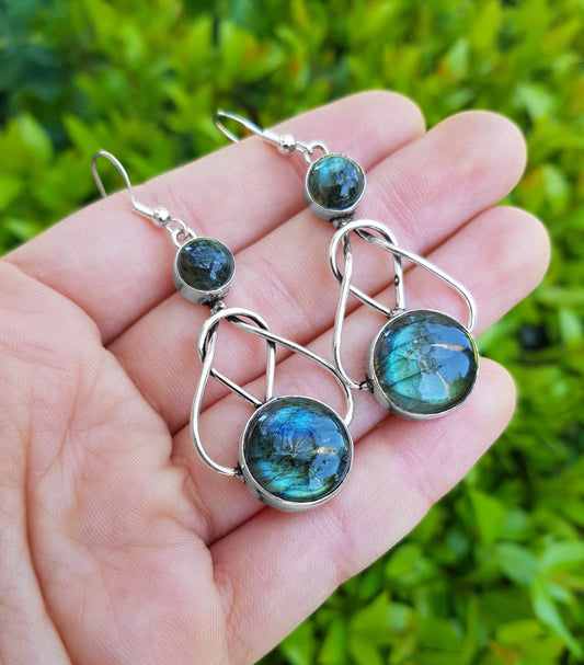 Celtic Labradorite Sterling Silver Dangle Earrings - LunarGem - 