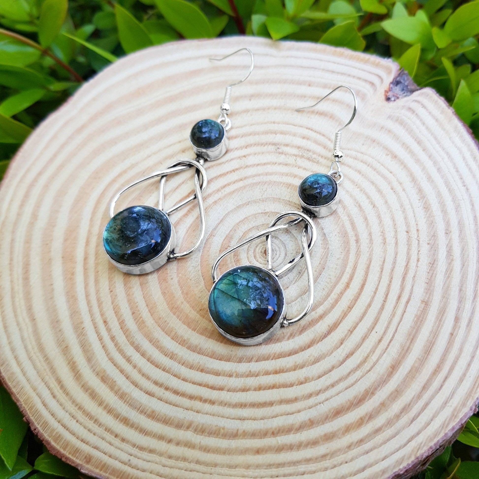 Celtic Labradorite Sterling Silver Dangle Earrings - LunarGem - 