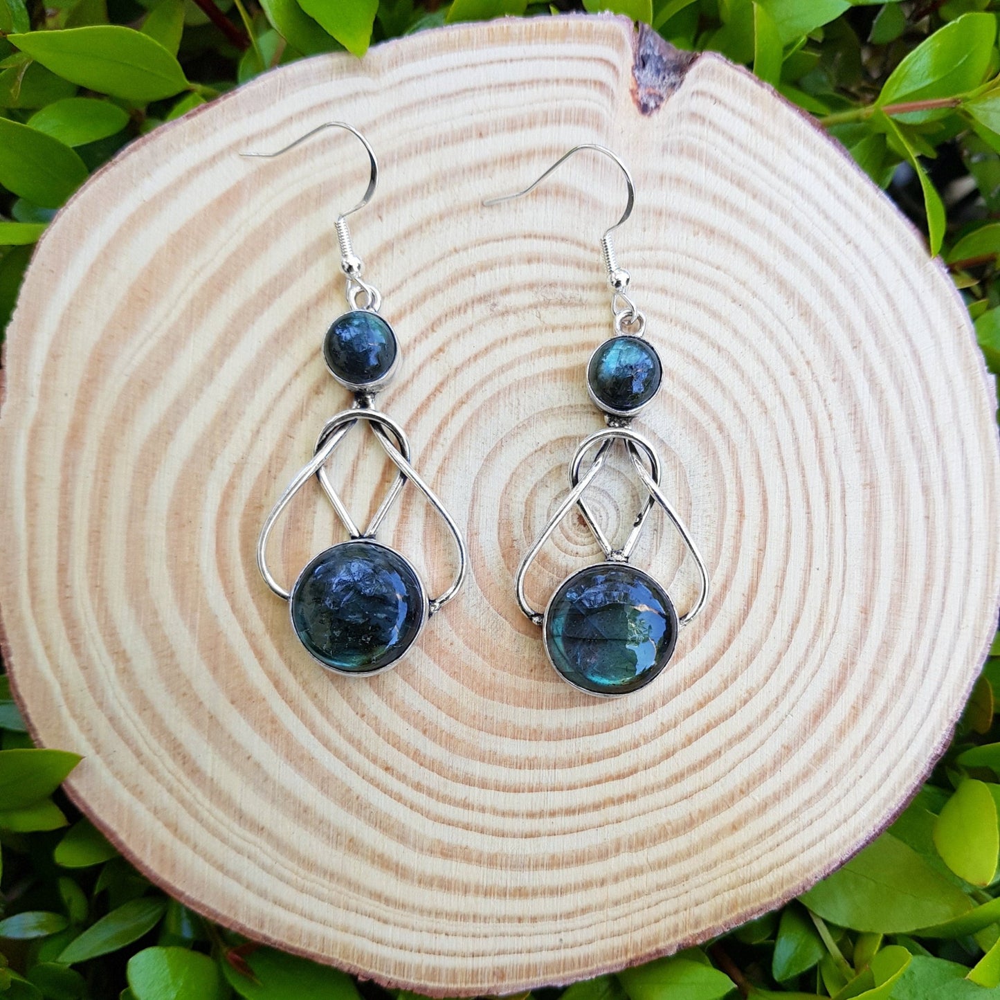 Celtic Labradorite Sterling Silver Dangle Earrings - LunarGem - 
