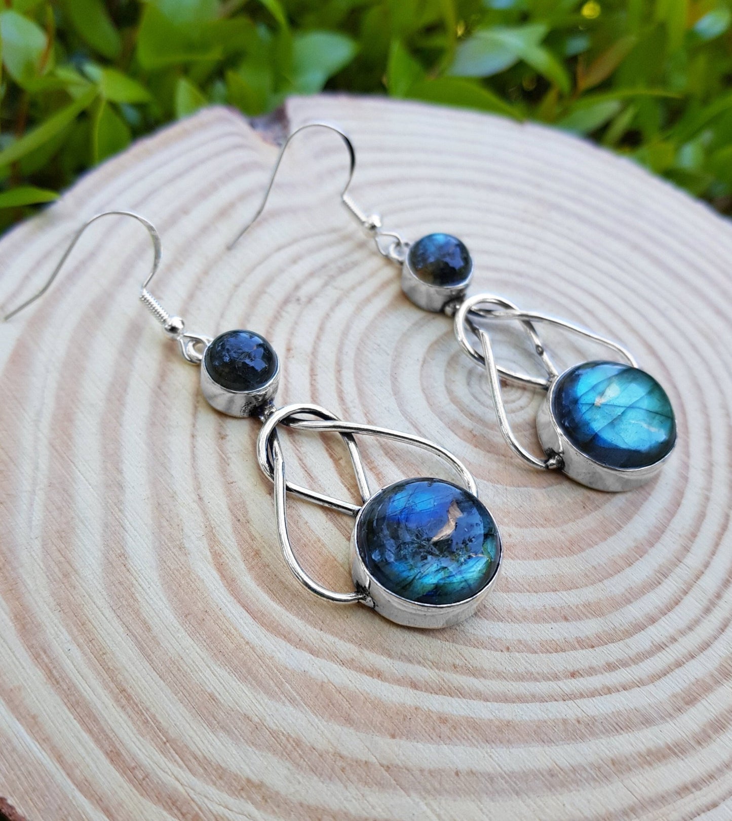 Celtic Labradorite Sterling Silver Dangle Earrings - LunarGem - 