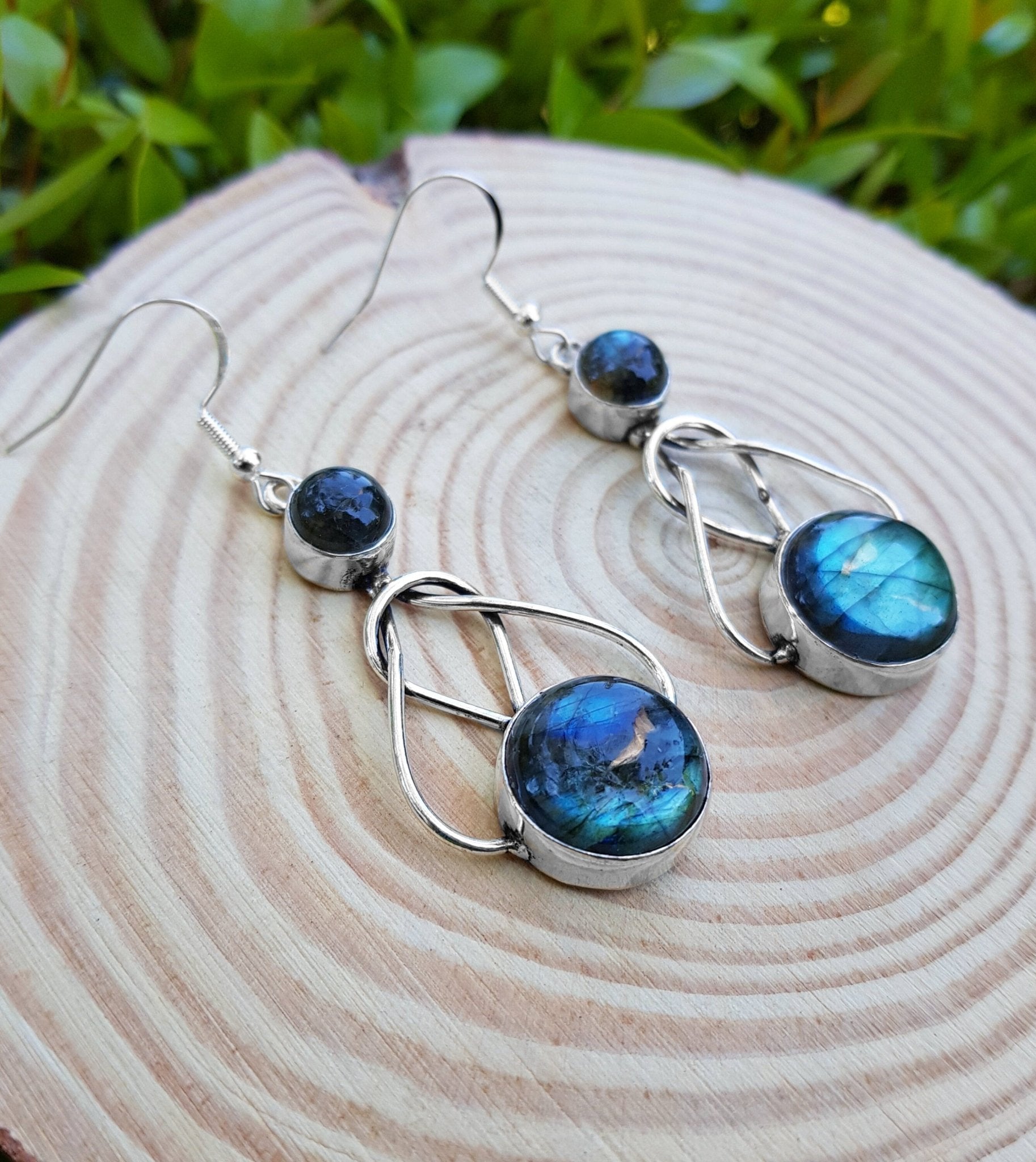Celtic Labradorite Sterling Silver Dangle Earrings - LunarGem - 