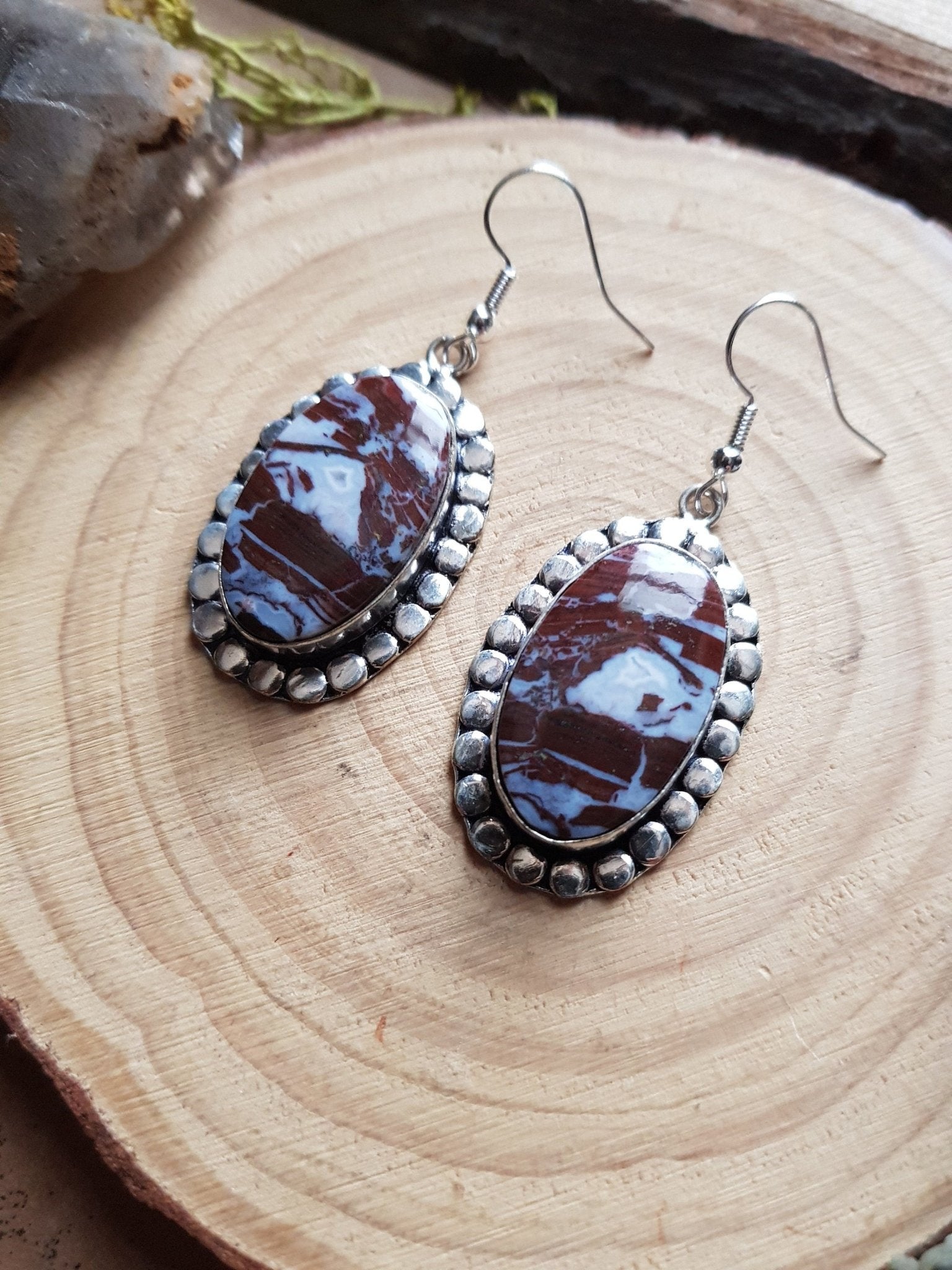 Coconut Jasper Earrings Sterling Silver Gemstone Earrings - LunarGem - 
