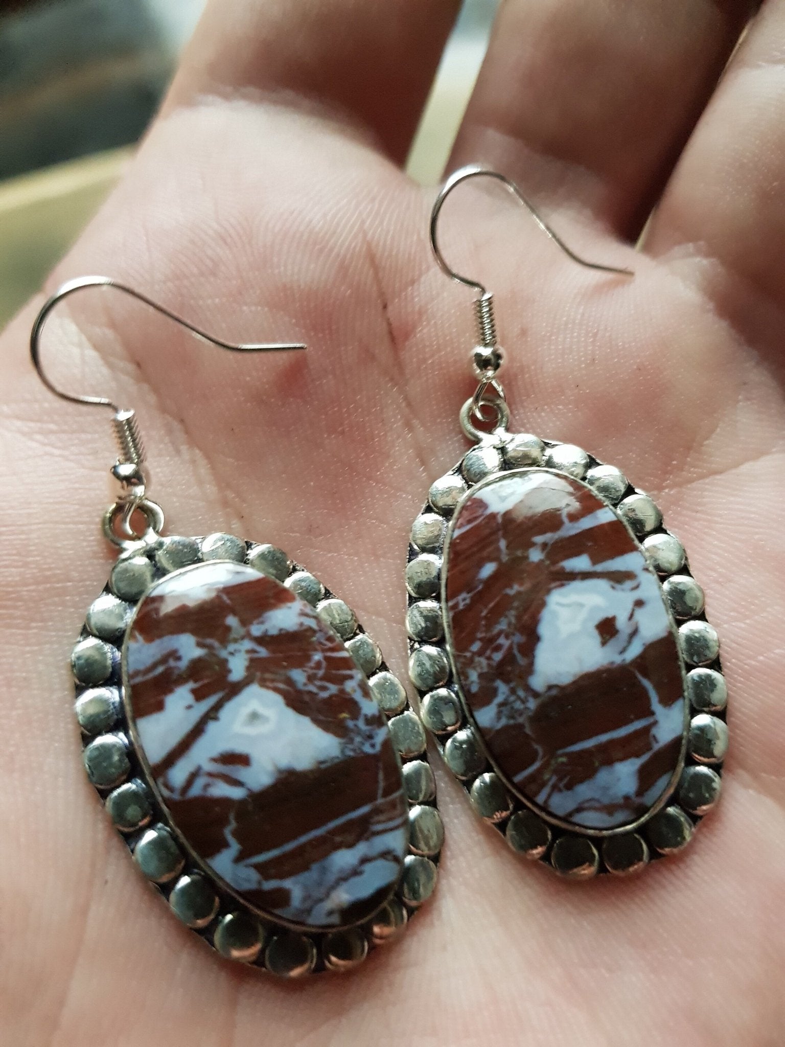 Coconut Jasper Earrings Sterling Silver Gemstone Earrings - LunarGem - 