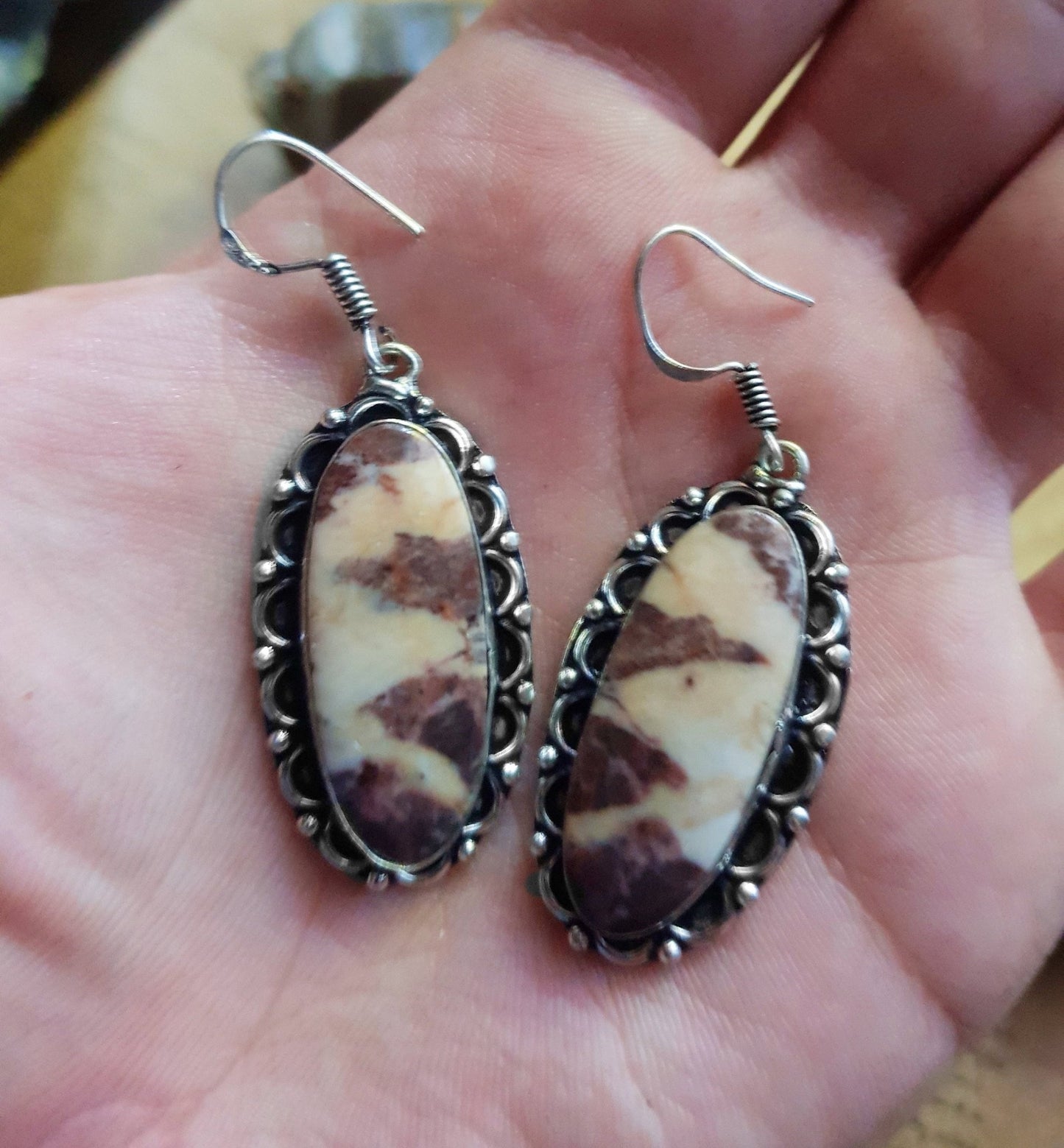 Coconut Jasper Earrings Sterling Silver Gemstone Earrings Boho Earrings Unique Gift One Of A Kind Jewellery Ethnic Earrings - LunarGem - 