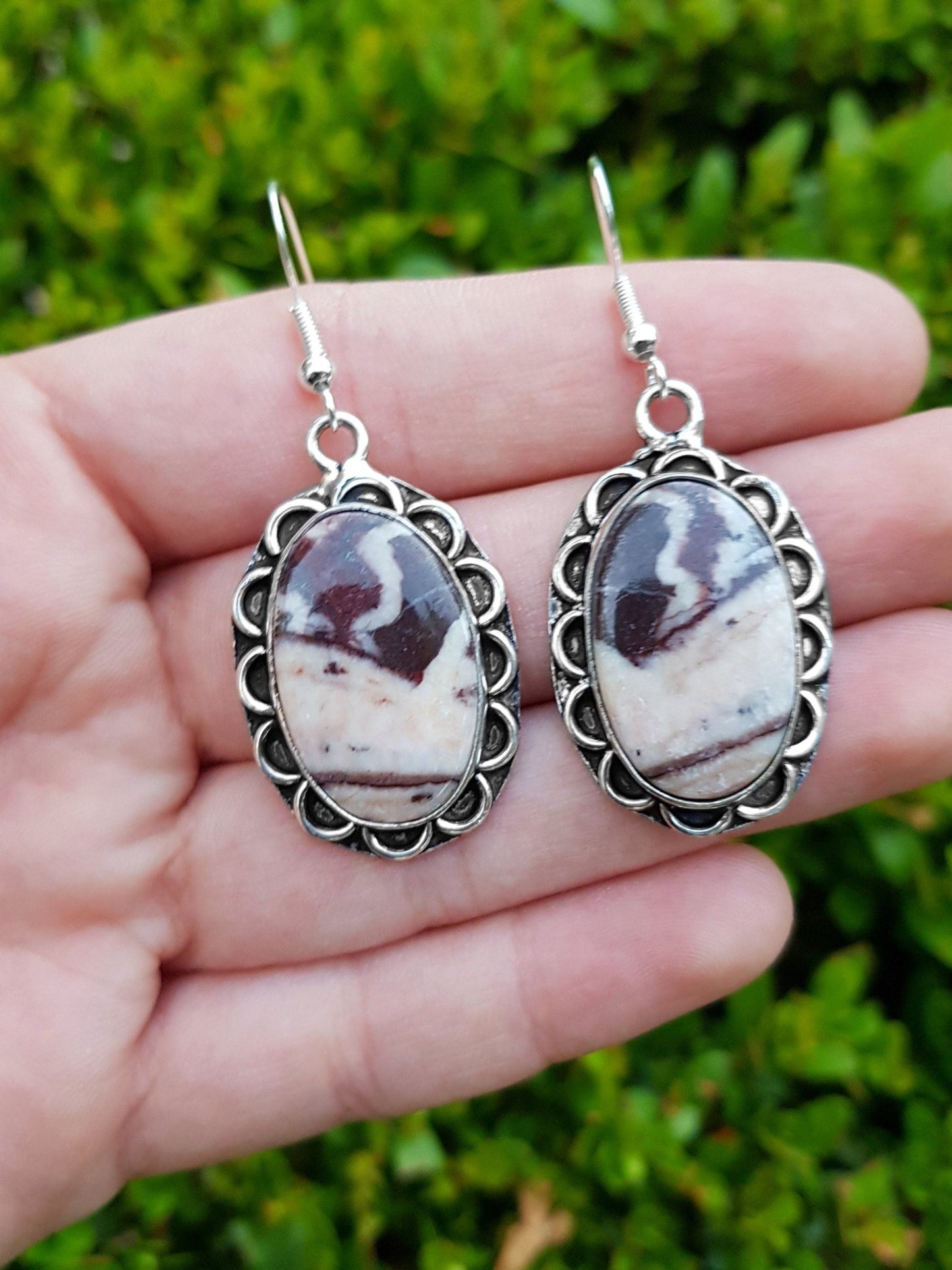 Coconut Jasper Sterling Silver Dangle Earrings, Hypoallergenic Boho Jewelry - LunarGem - Earrings