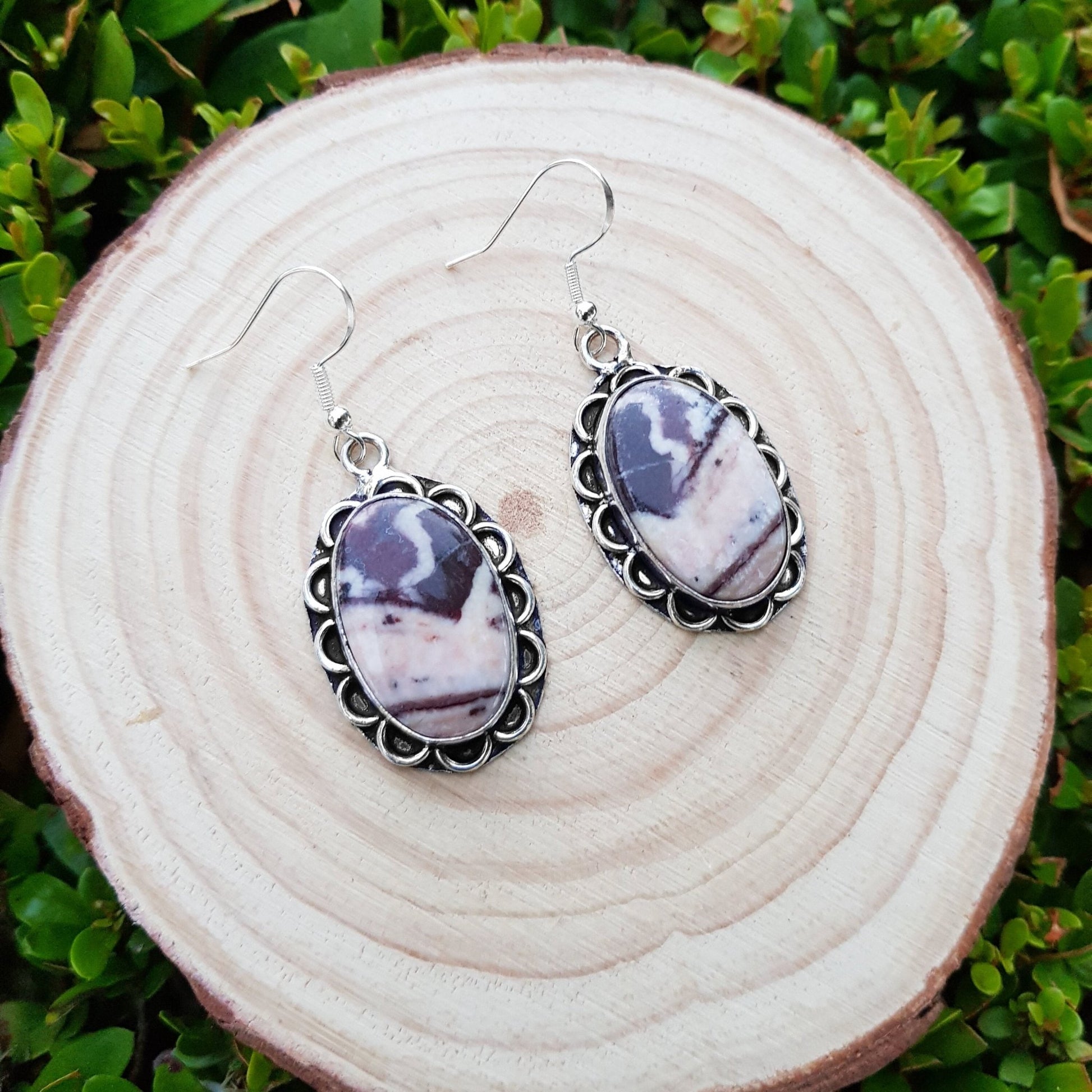 Coconut Jasper Sterling Silver Dangle Earrings, Hypoallergenic Boho Jewelry - LunarGem - Earrings