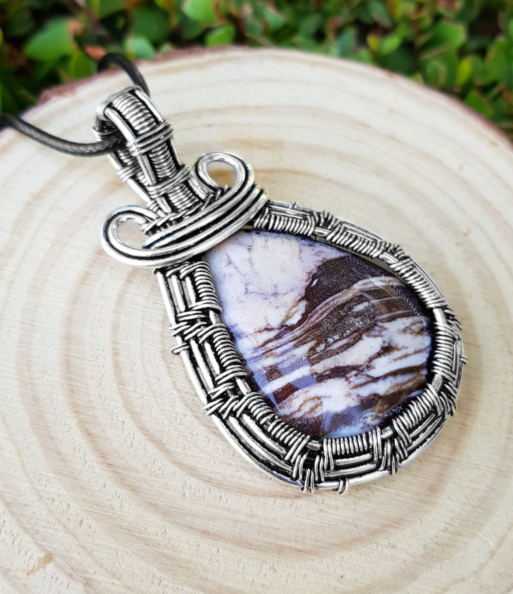 Coconut Jasper Wire Wrapped Pendant In Sterling Silver Statement Pendant - LunarGem - Jewelry