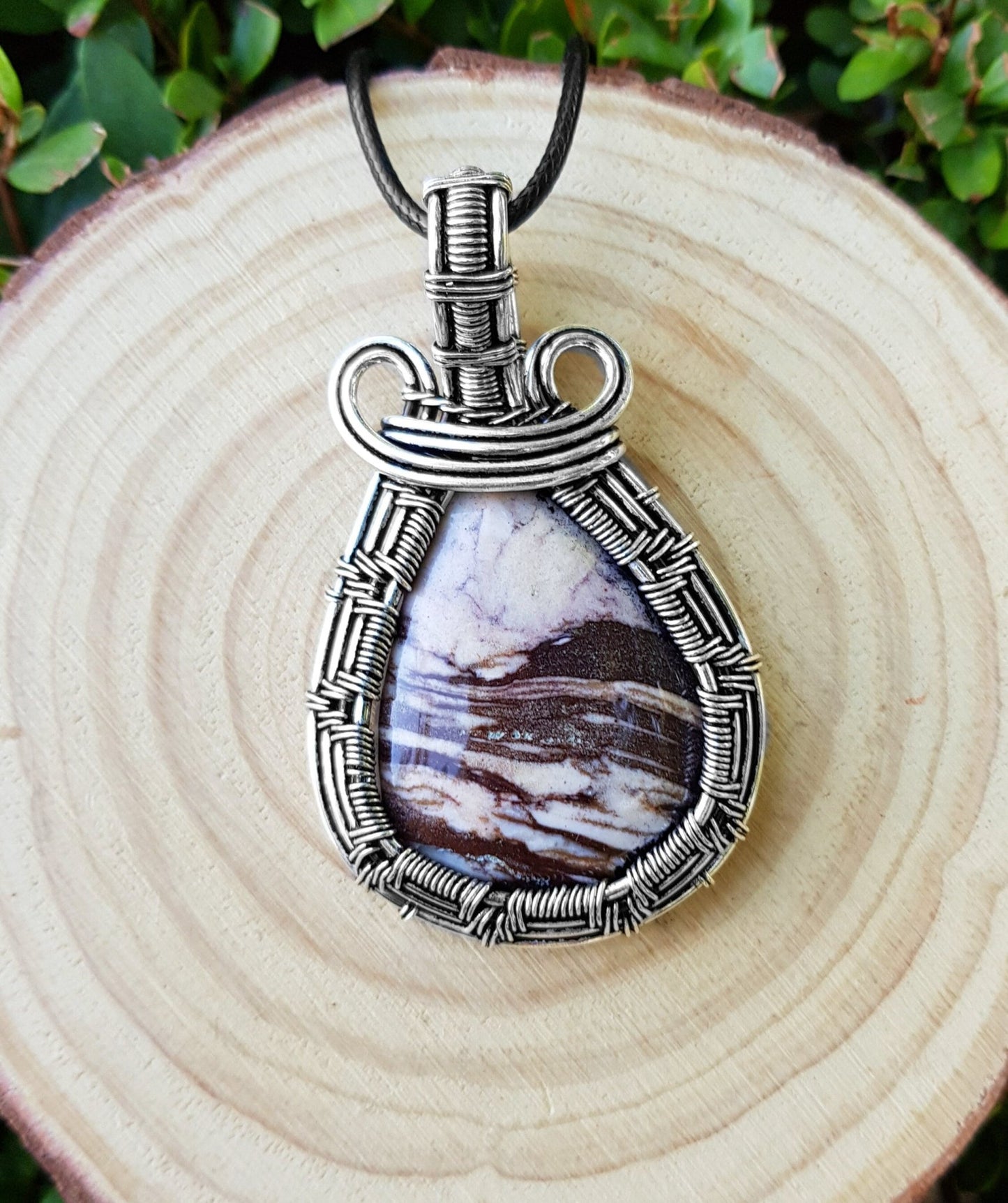 Coconut Jasper Wire Wrapped Pendant In Sterling Silver Statement Pendant - LunarGem - Jewelry