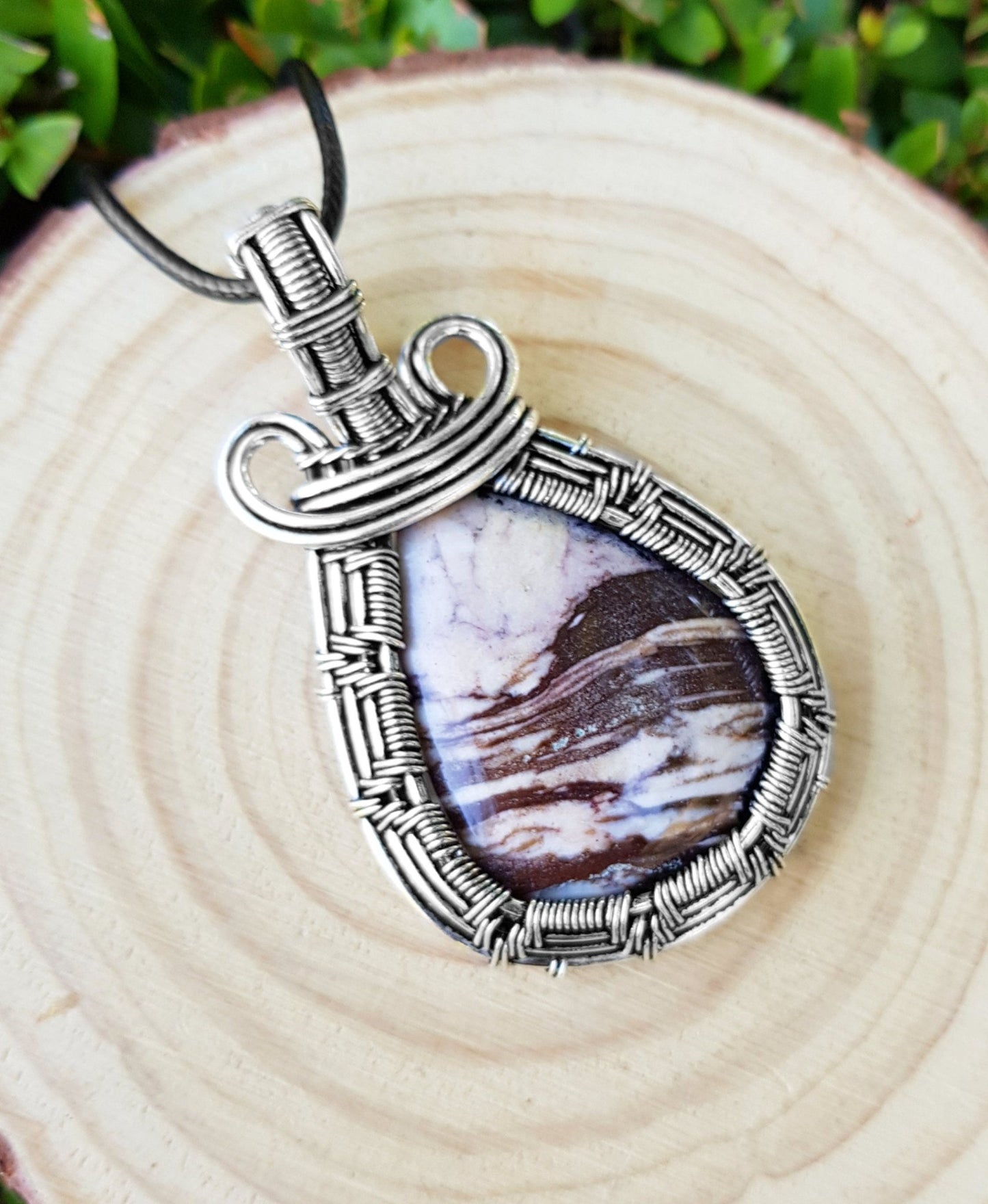 Coconut Jasper Wire Wrapped Pendant In Sterling Silver Statement Pendant - LunarGem - Jewelry