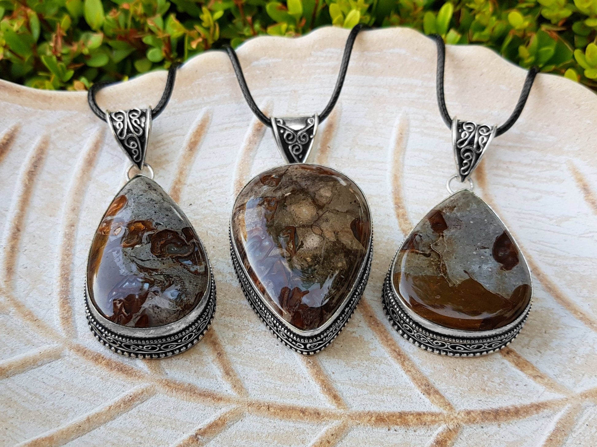 Coffee Bean Jasper Pendant Sterling Silver Statement Necklace Boho Necklace One Of A Kind Gift - LunarGem - Jewelry