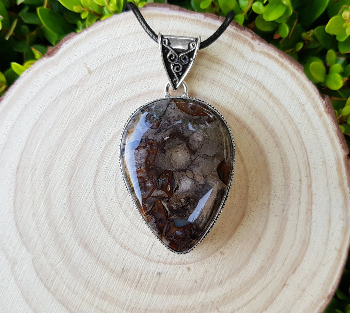 Coffee Bean Jasper Pendant Sterling Silver Statement Necklace Boho Necklace One Of A Kind Gift - LunarGem - Jewelry