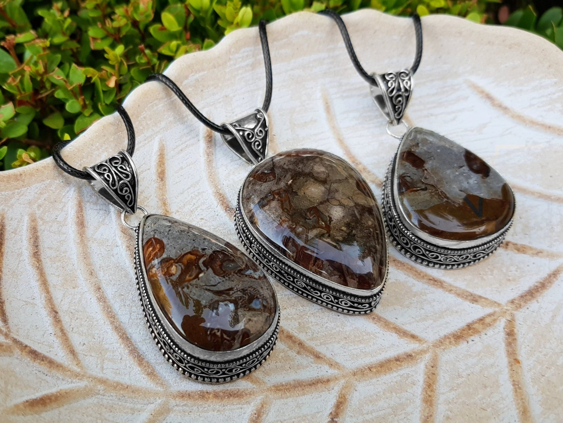 Coffee Bean Jasper Pendant Sterling Silver Statement Necklace Boho Necklace One Of A Kind Gift - LunarGem - Jewelry