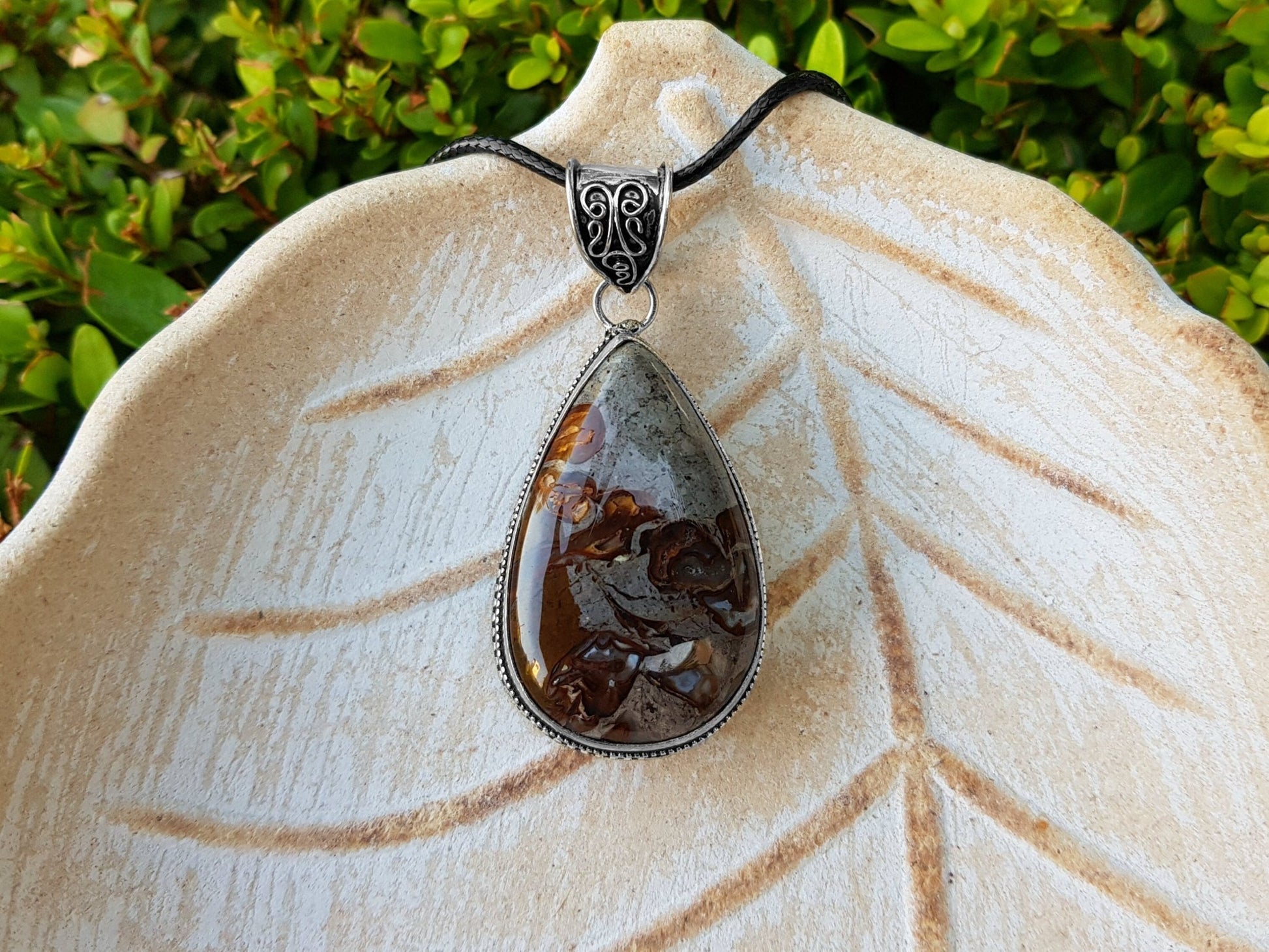 Coffee Bean Jasper Pendant Sterling Silver Statement Necklace Boho Necklace One Of A Kind Gift - LunarGem - Jewelry