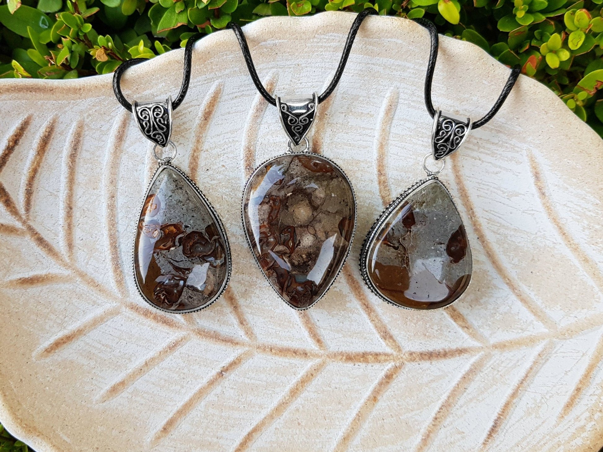 Coffee Bean Jasper Pendant Sterling Silver Statement Necklace Boho Necklace One Of A Kind Gift - LunarGem - Jewelry
